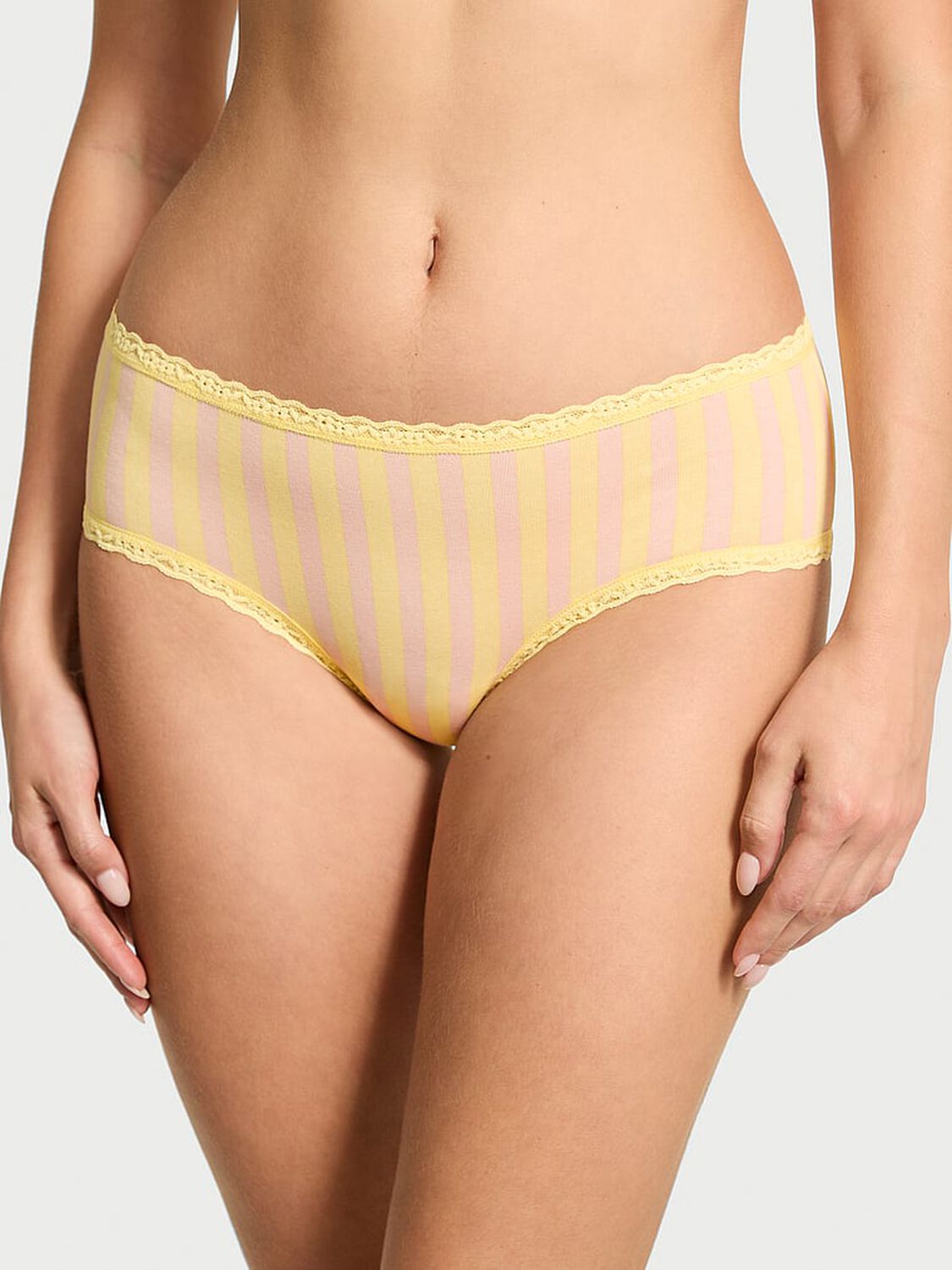 vs The Lacie Cotton Lace-Waist Cheeky Panty Yellow Tulip & Praline Stripes 1 of 3 