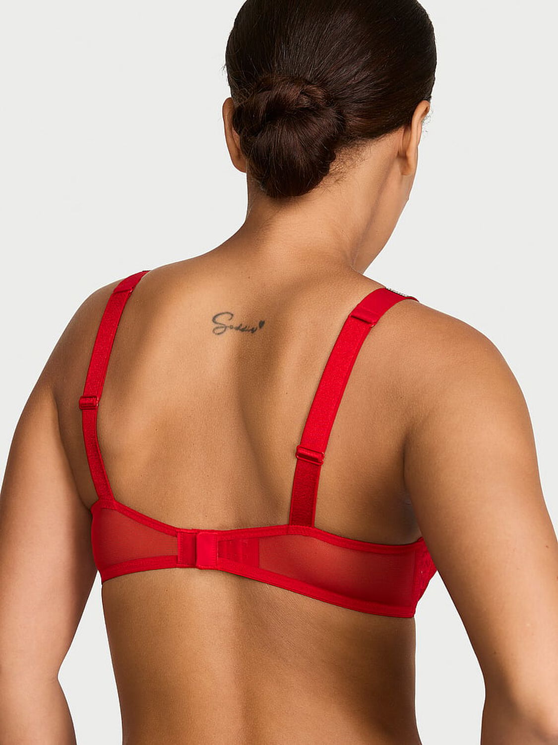 vs Very Sexy Shine Strap Rose Lace Lightly Lined Low-Cut Demi Bra Lipstick 2 of 2 