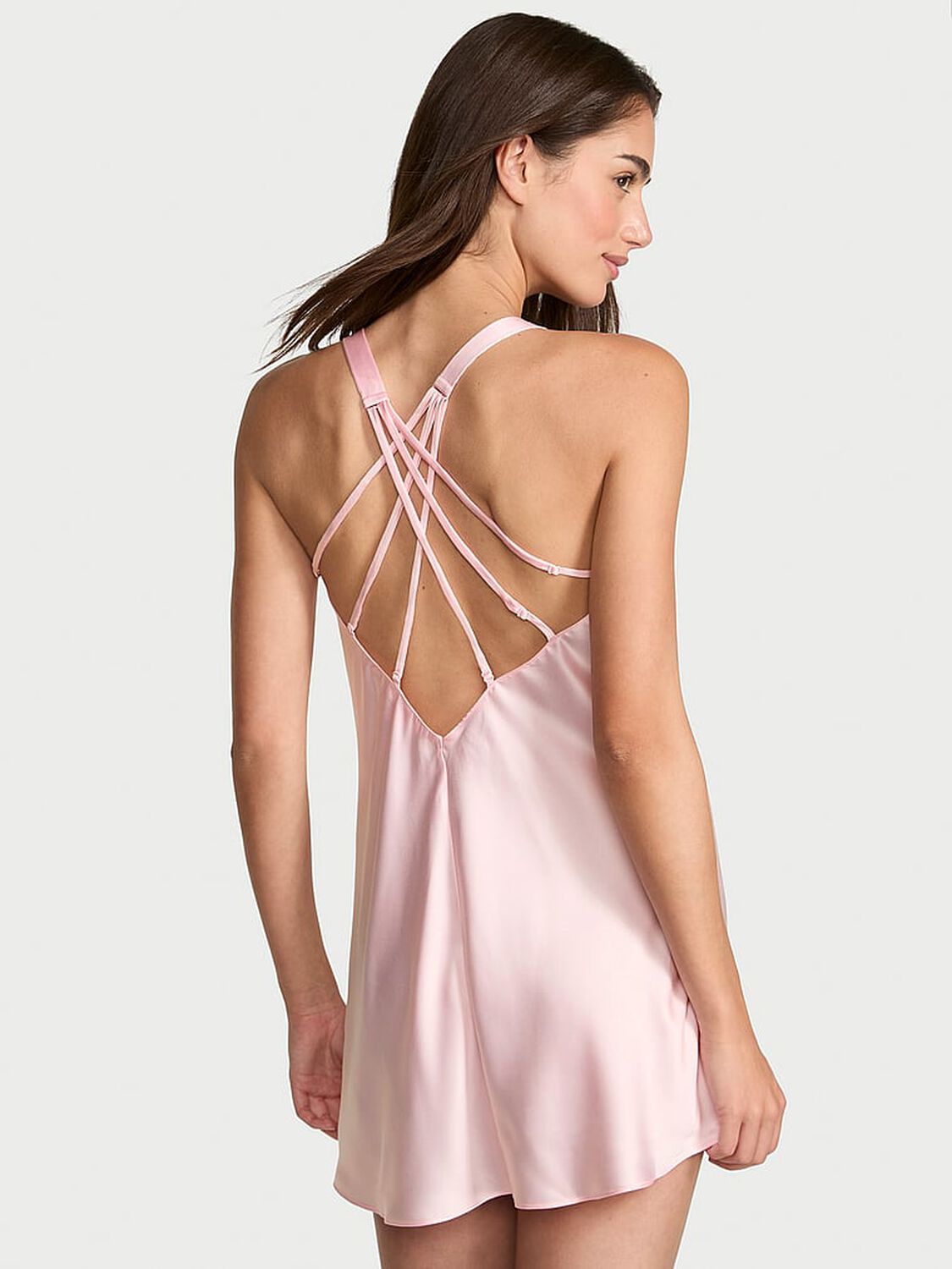 vs Victoria's Secret Scattered Shine Strap Satin Strappy-Back Slip Angel Pink 2 of 4 
