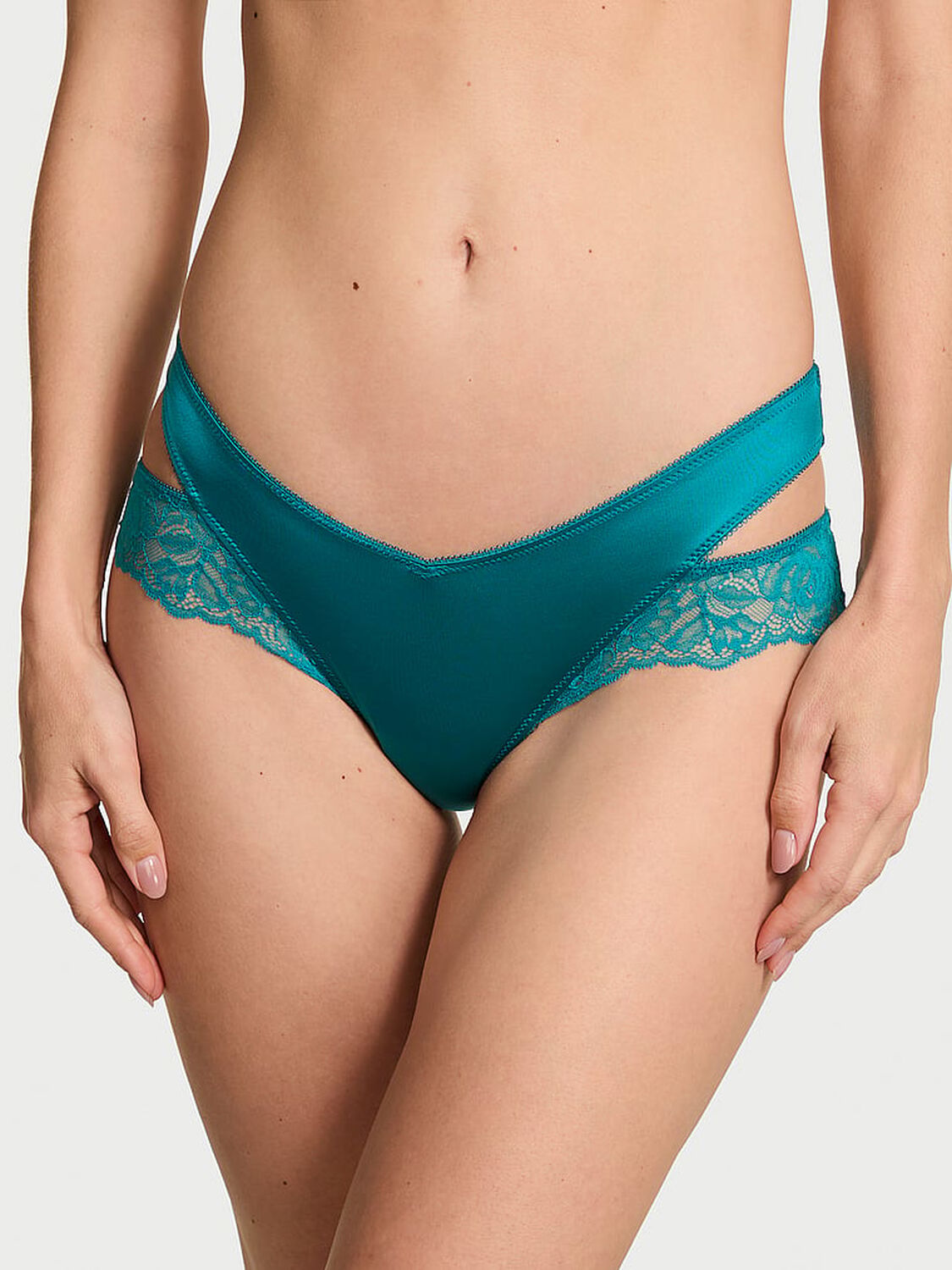 vs Very Sexy Rose Lace-Trim Cut-Out Cheeky Panty True Teal 1 of 2 