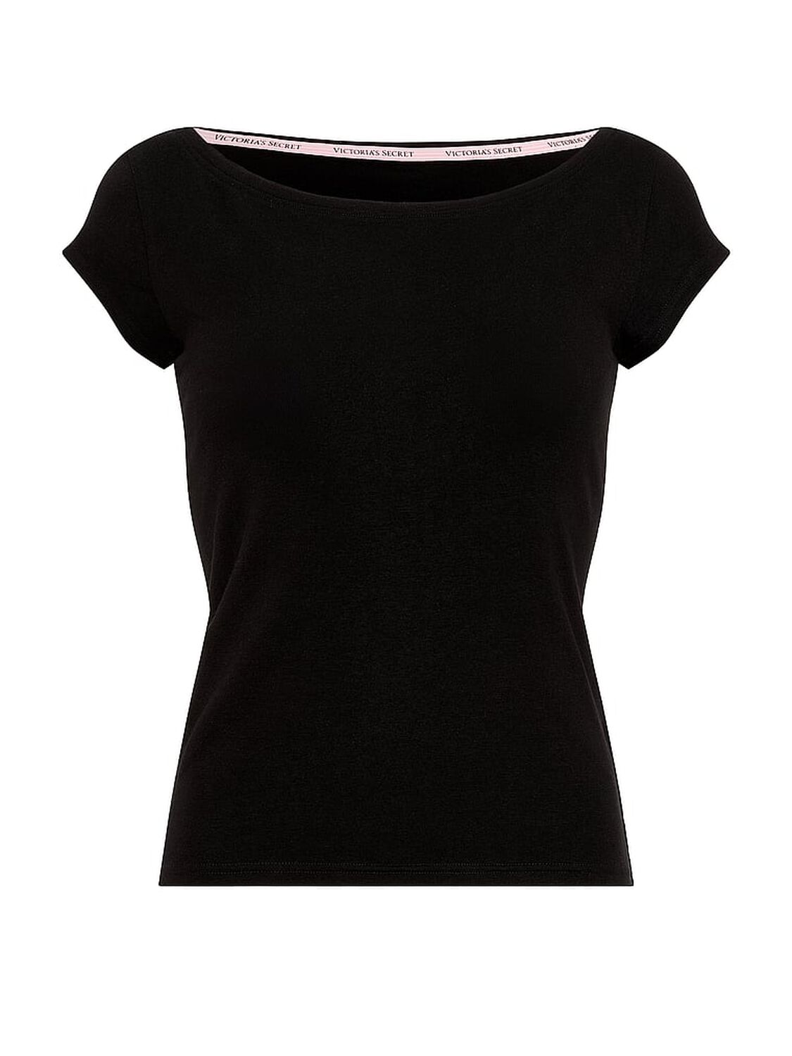vs Angel Essentials Stretch Cotton Fitted Boatneck Tee Pure Black 3 of 4 