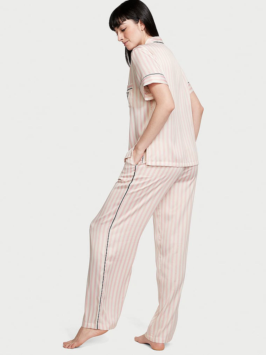 vs Victoria's Secret Satin Short-sleeve PJ Set Iconic Stripe 2 of 3 