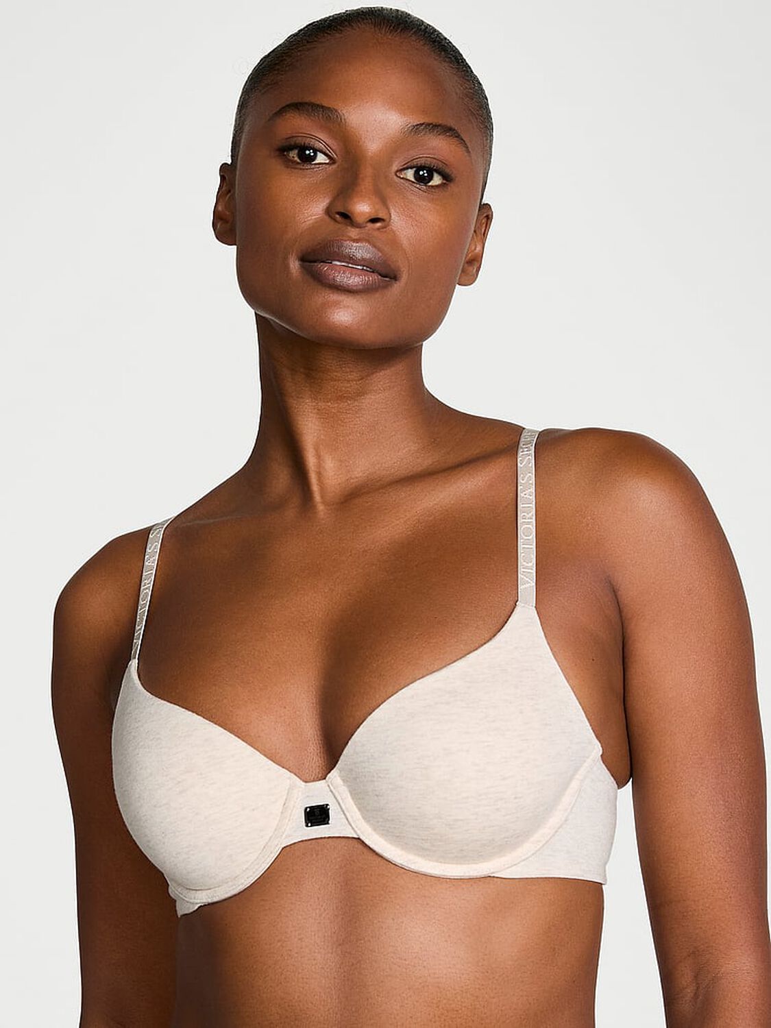 vs The T-Shirt Cotton Logo Hardware Lightly Lined Demi Bra Heather Natural 1 of 3 