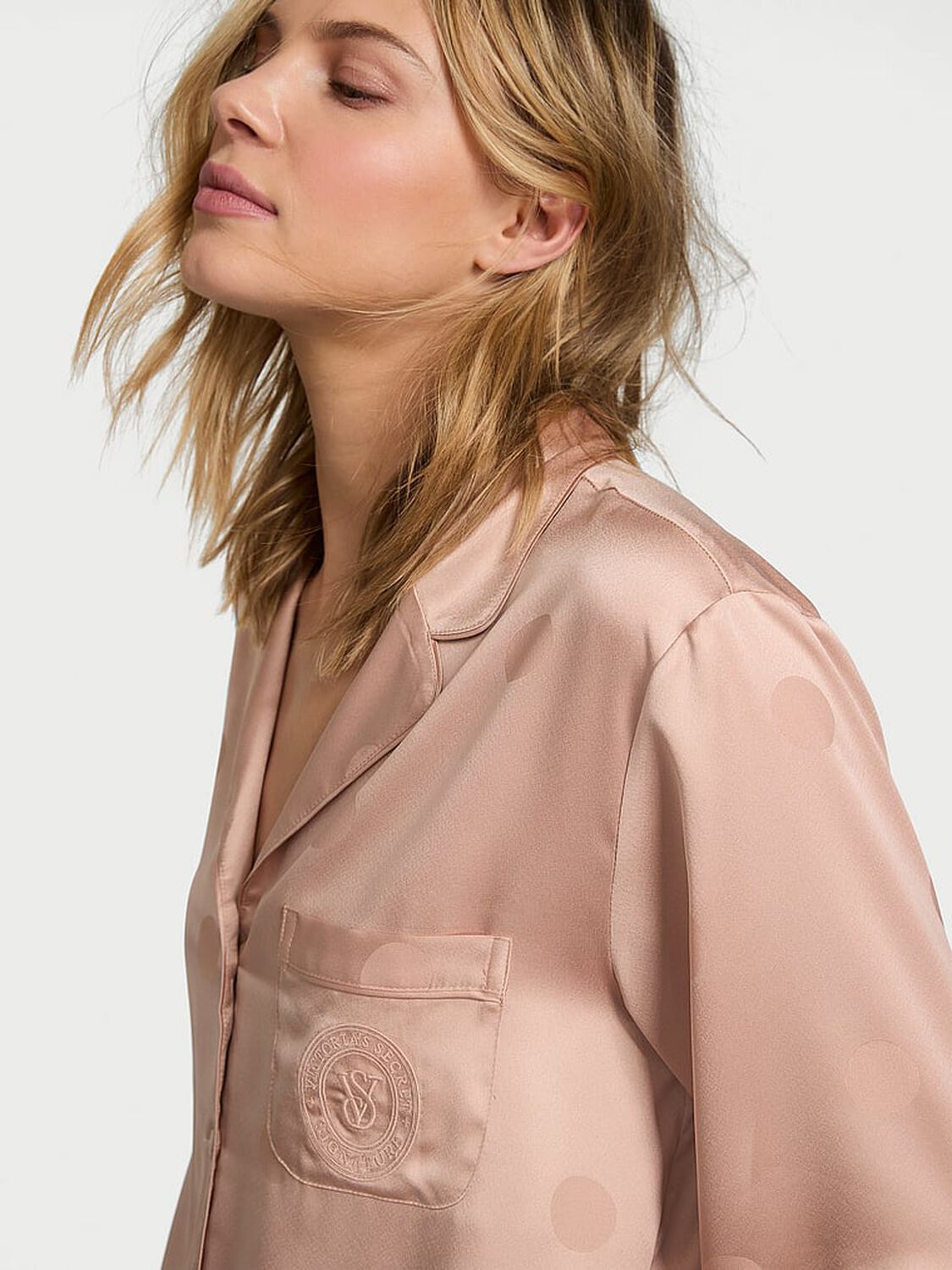 vs Victoria's Secret Glazed Satin Long Pajama Set Evening Blush 4 of 4 
