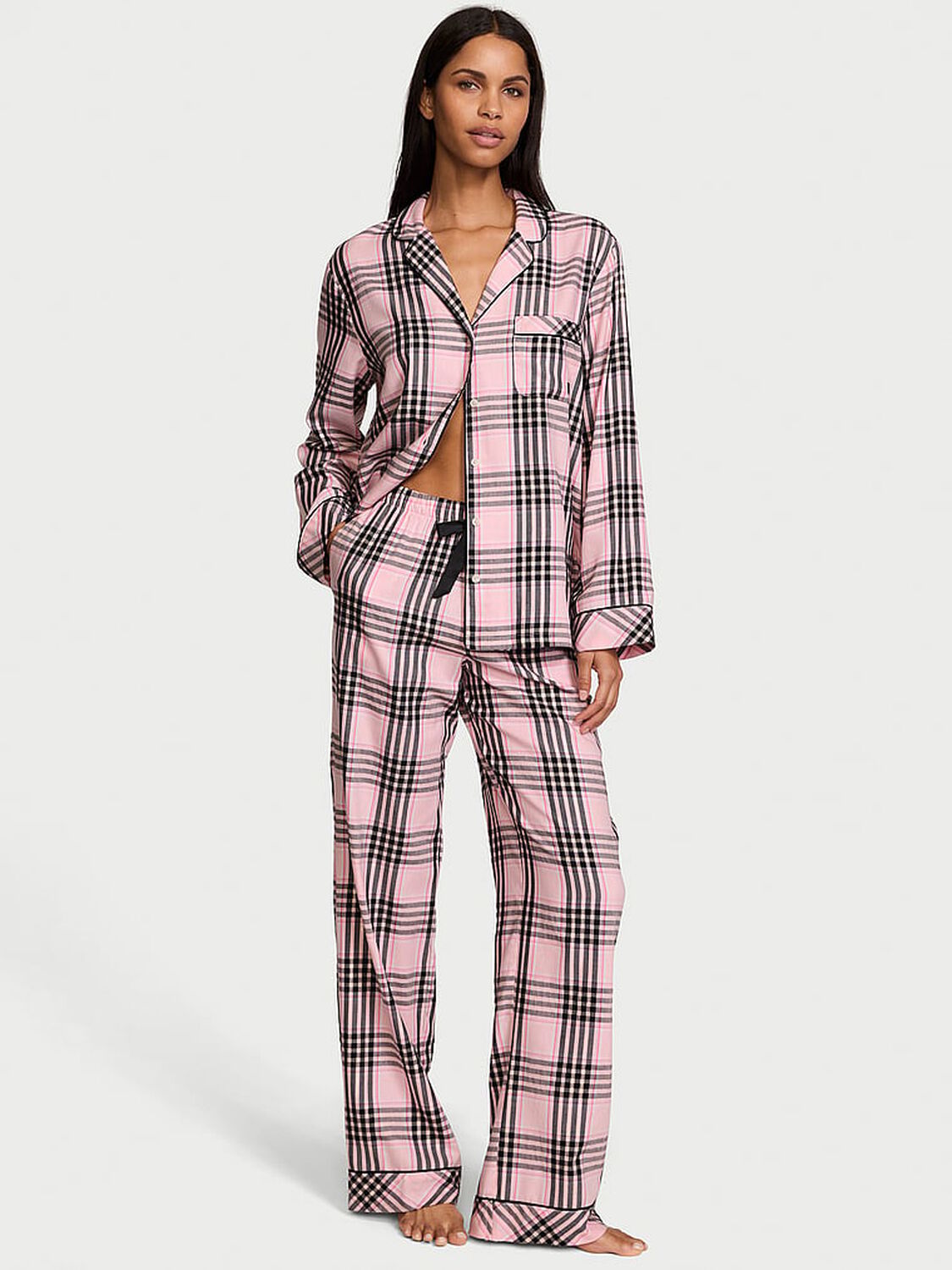 vs Victoria's Secret Flannel Long Pajama Set Plaid 2 of 3 