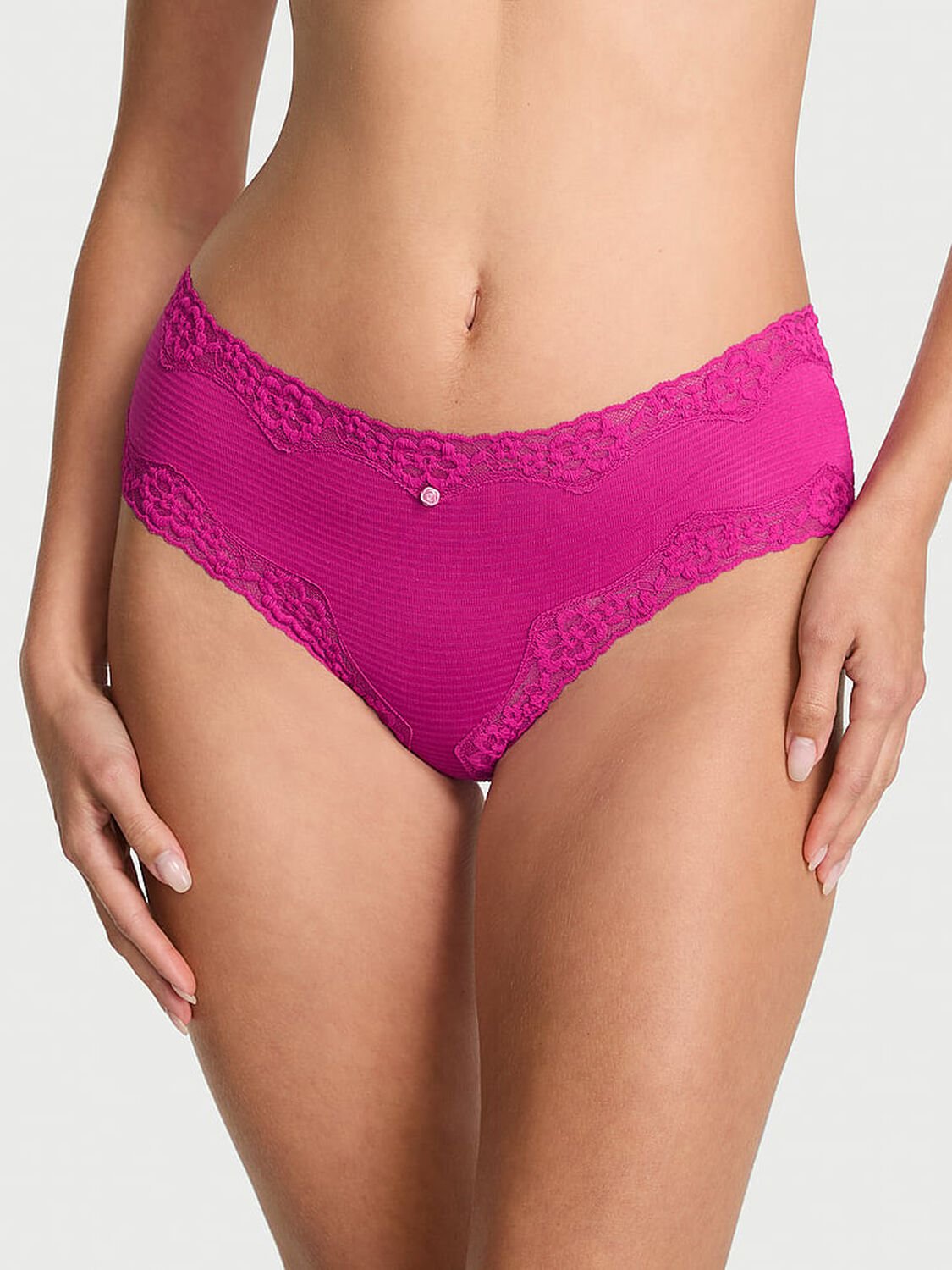 vs The Lacie Cotton Shadow Stripe Lace-Waist Cheeky Panty Allure Pink 1 of 1 