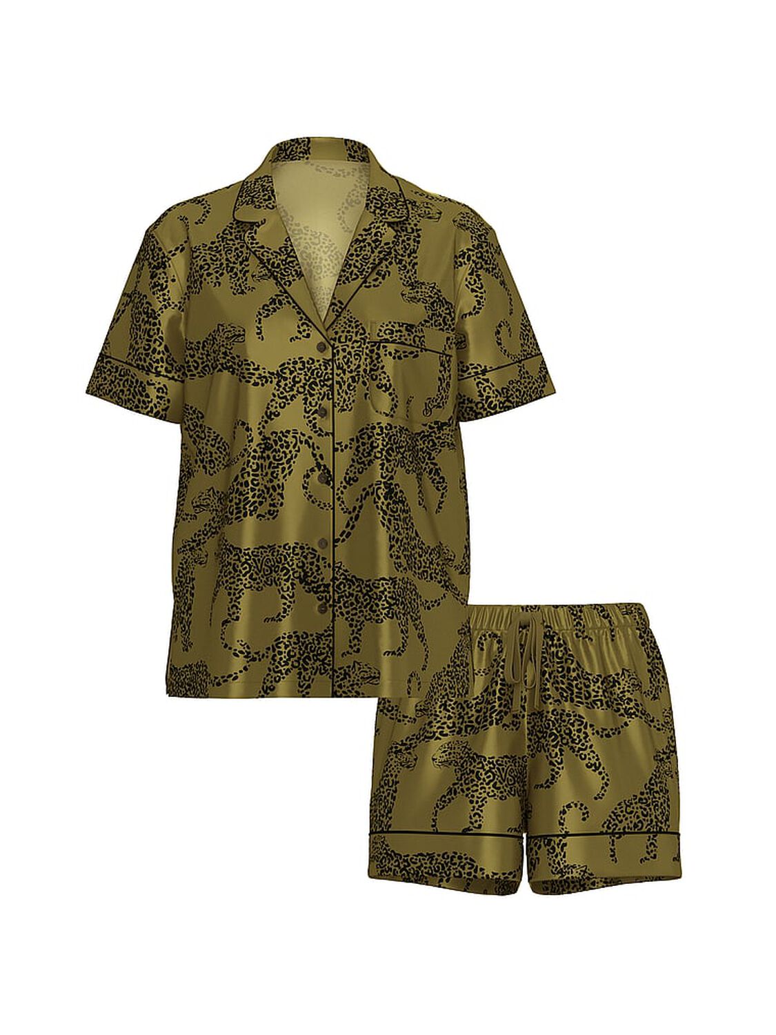 vs Victoria's Secret Glazed Satin Short Pajama Set Green Chameleon Leopards 3 of 3 