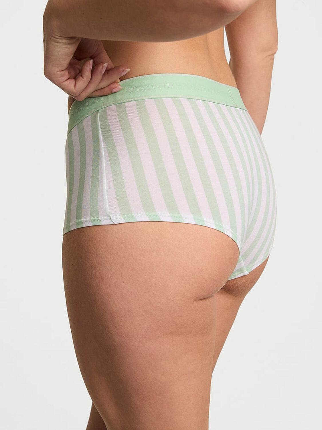 vs Cotton Logo Cotton Boyshort Panty Sweet Mint Stripes 2 of 3 
