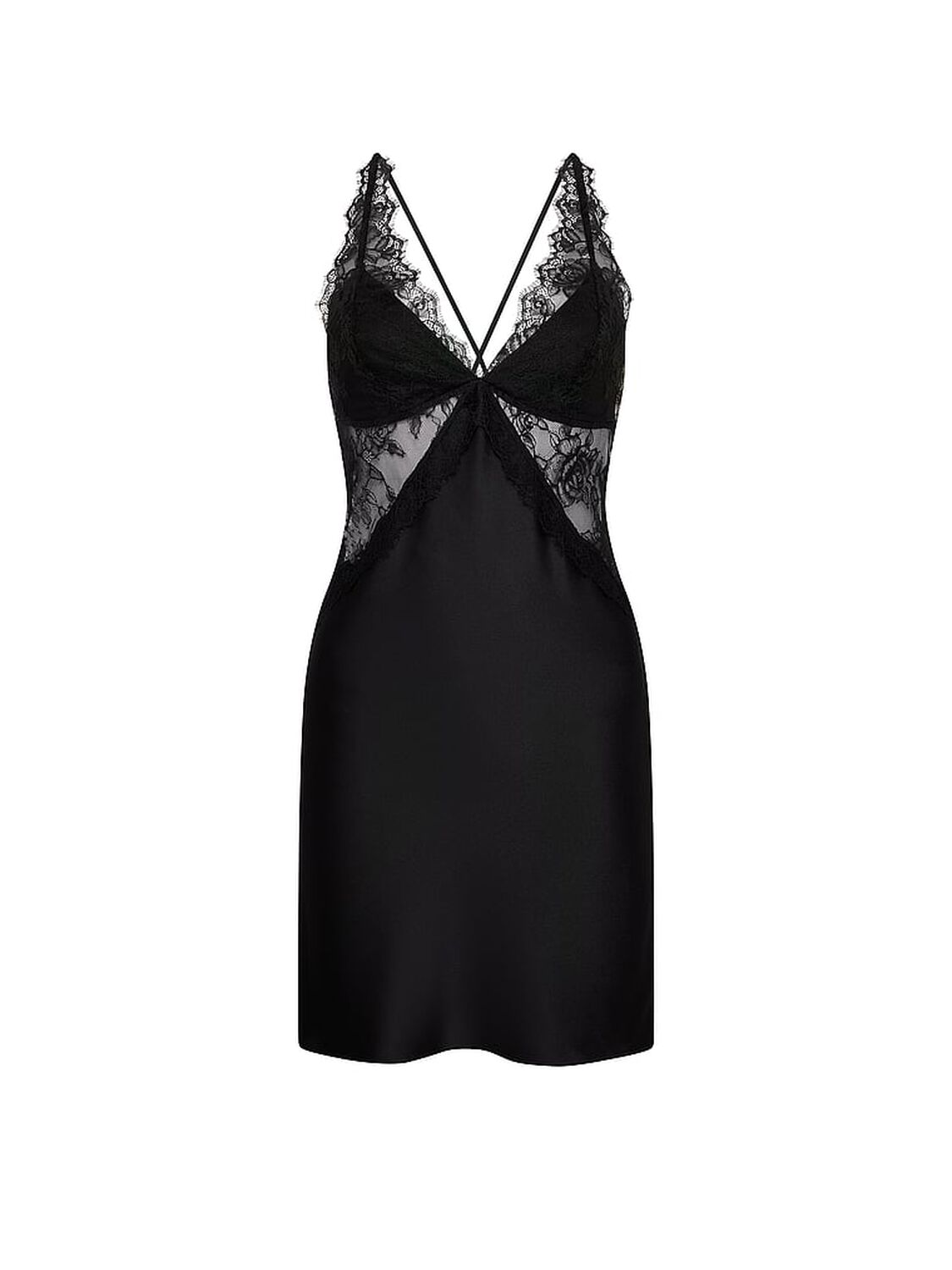 vs Very Sexy Satin Rose Lace Mini Slip Dress Black 3 of 3 
