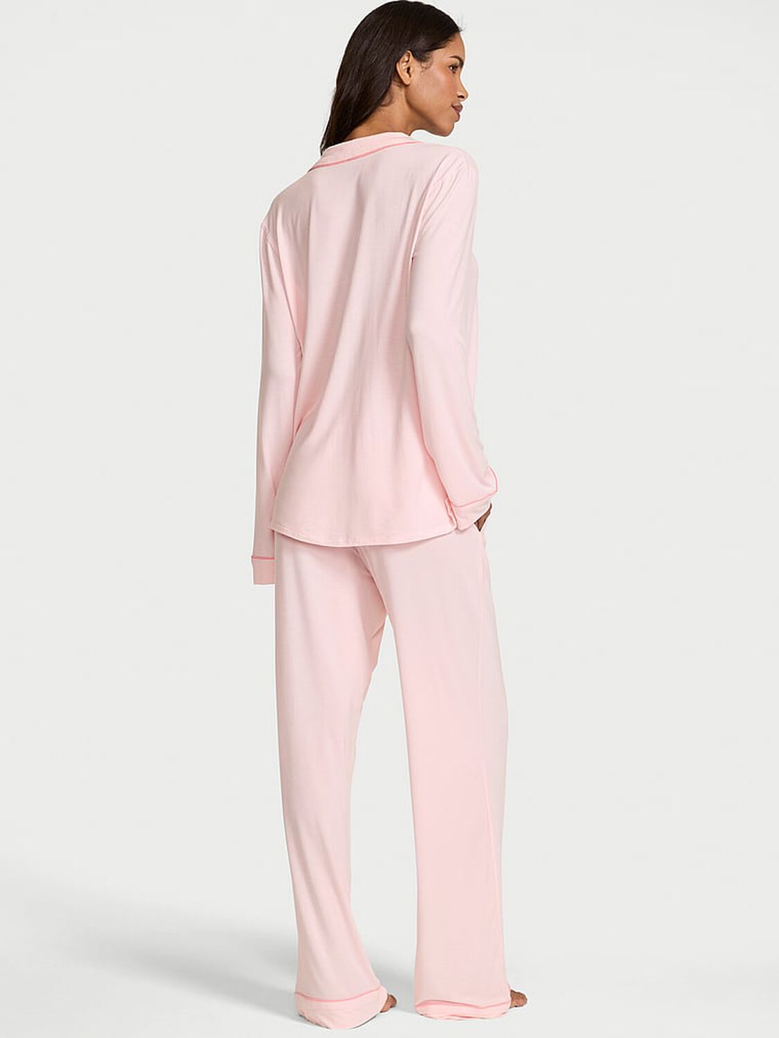vs Victoria's Secret Modal Soft Bow Long Pajama Set Angel Pink W Bow 2 of 3 