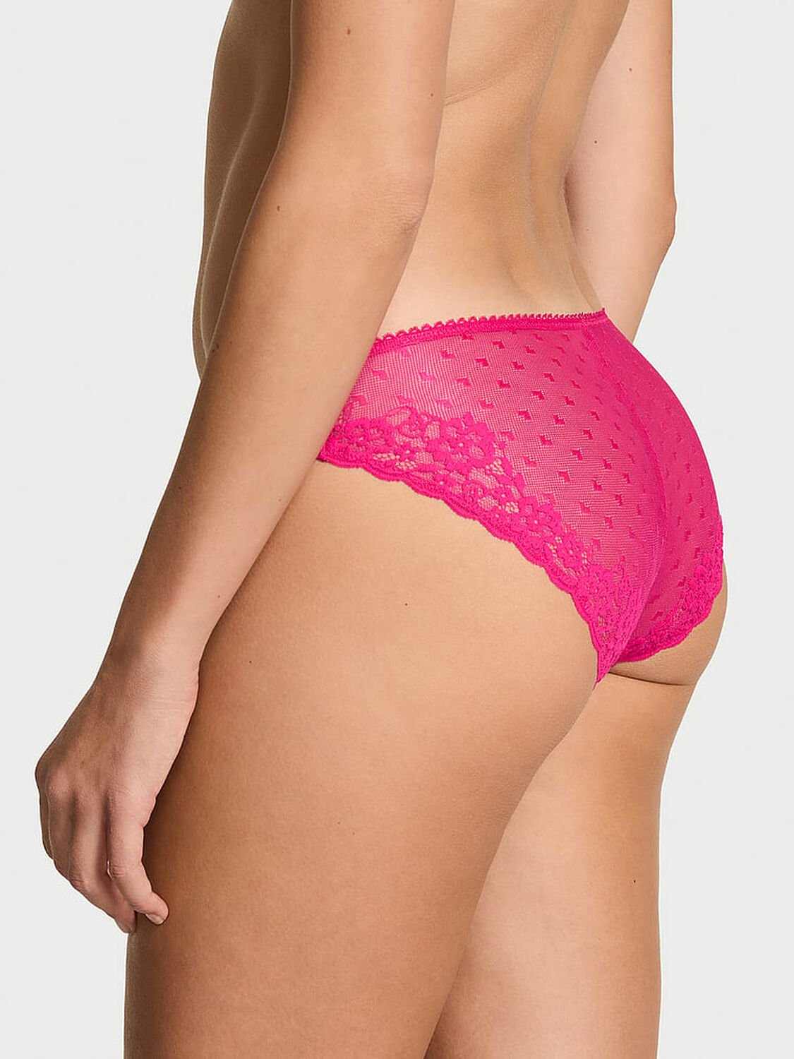 vs Victoria's Secret Stretch Cotton Heart Lace Bikini Panty Pop Pink 2 of 3 
