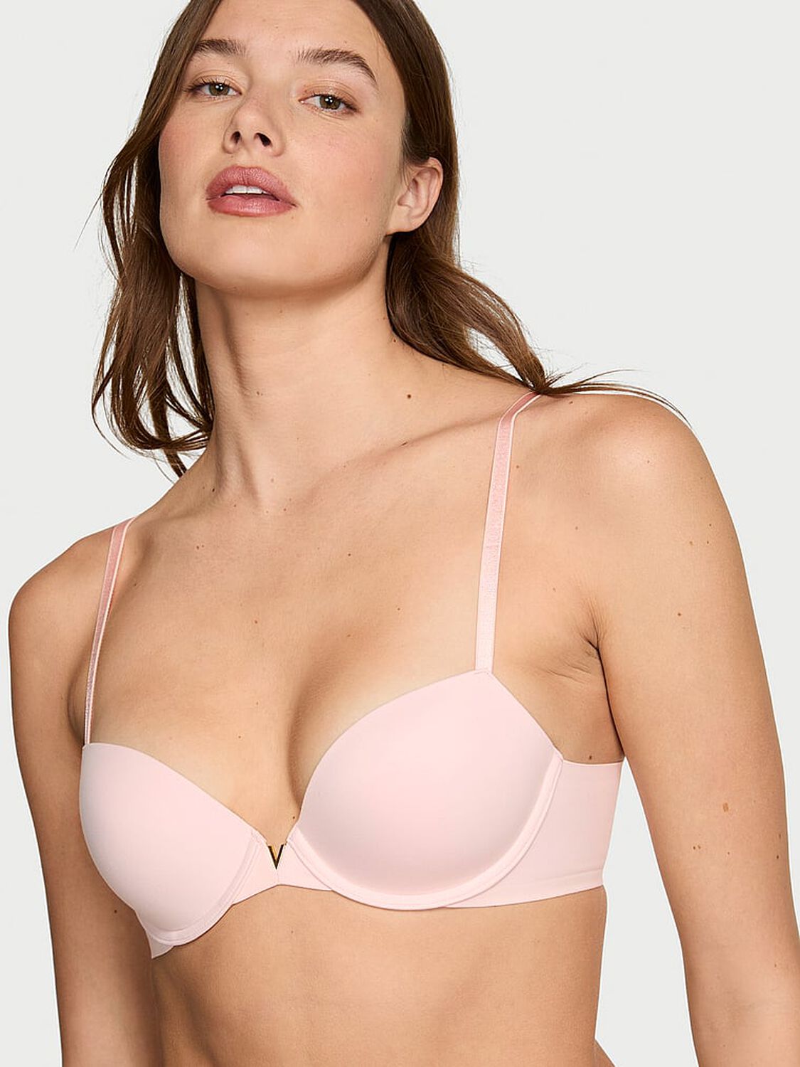 vs Love Cloud Smooth Lightly Lined Plunge Demi Bra Purest Pink 1 of 3 