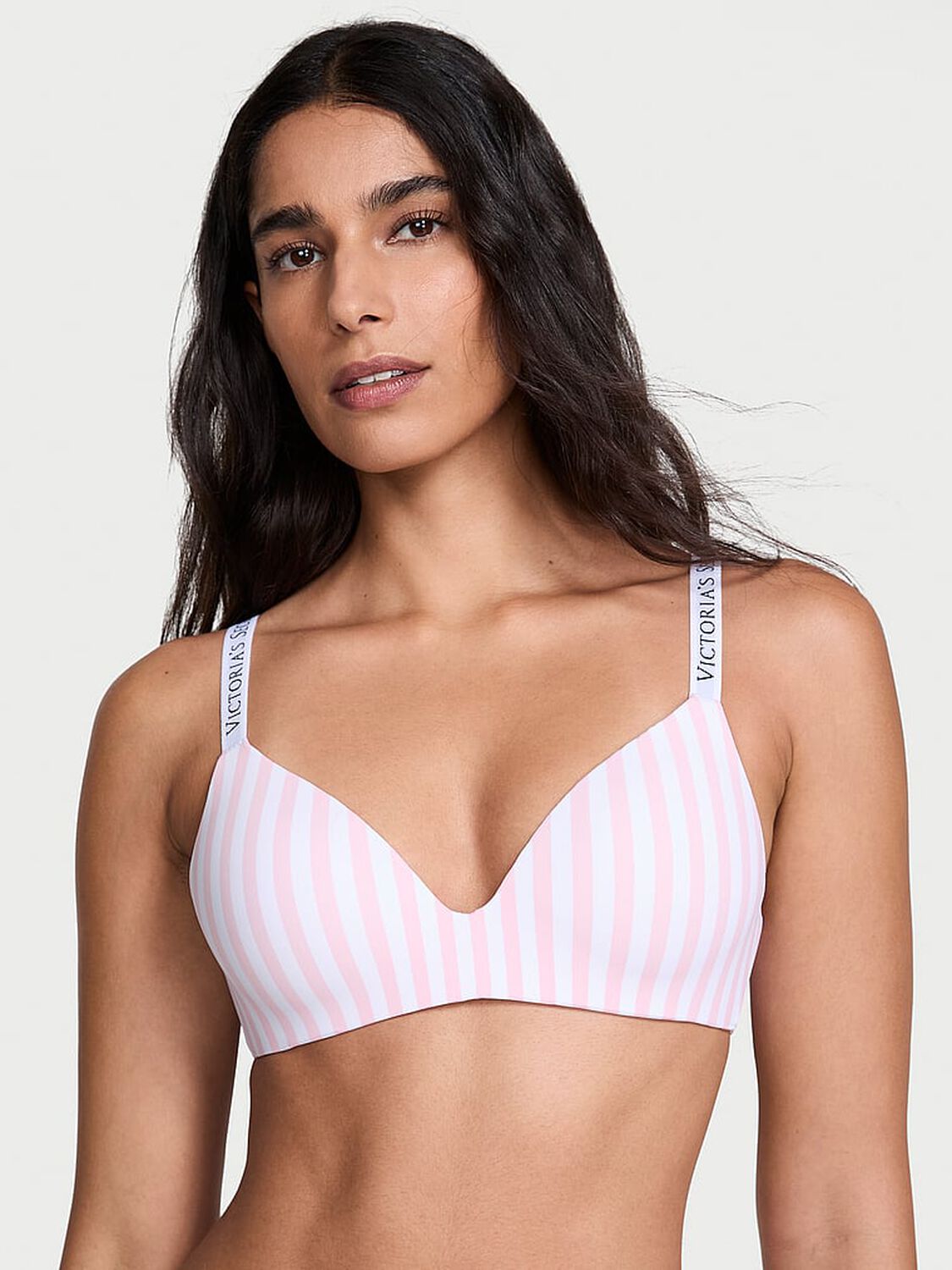 vs The T-Shirt Lightly Lined Wireless Bra Pink Stripes 1 of 3 