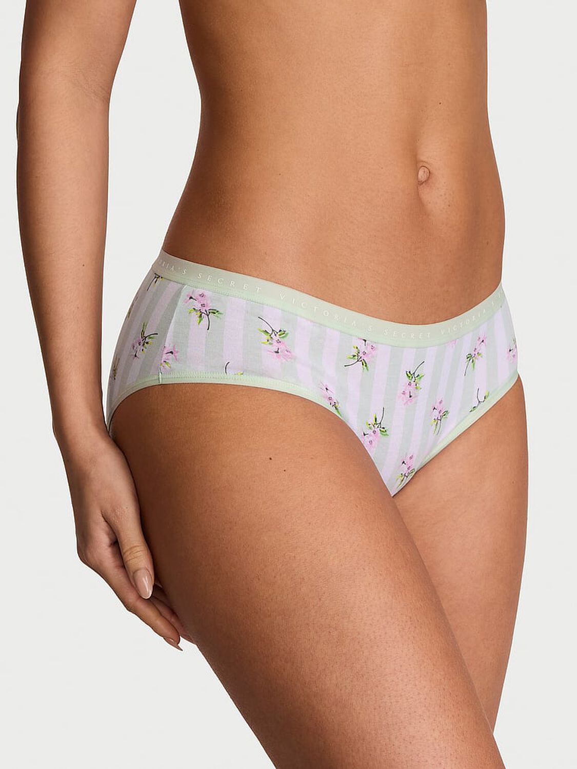 vs Victoria's Secret Stretch Cotton Hiphugger Panty Mint Stripe Floral 1 of 3 