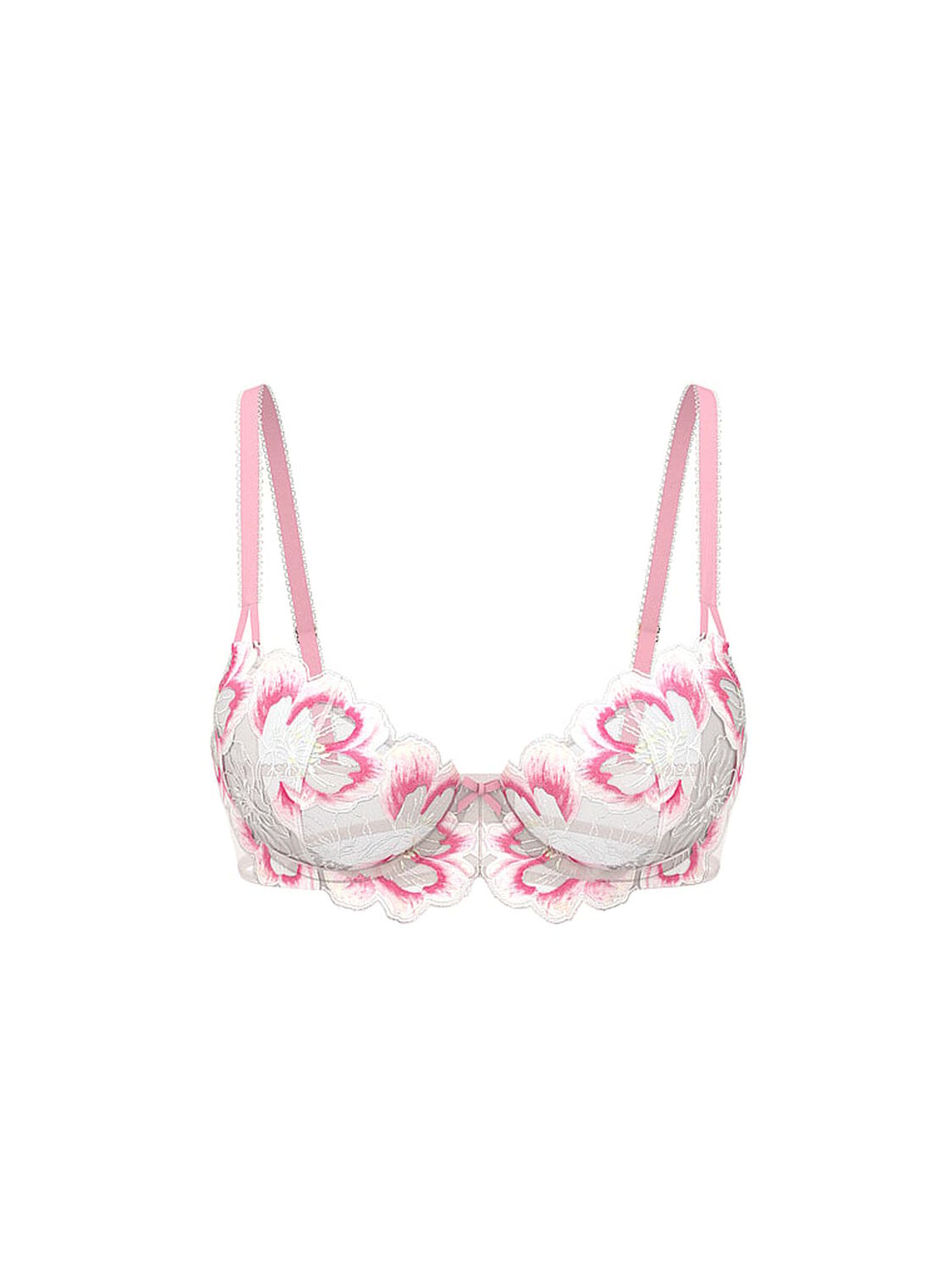 vs Dream Angels Wicked Peony Embroidery Unlined Balconette Bra White & Pink Peonies 2 of 3 