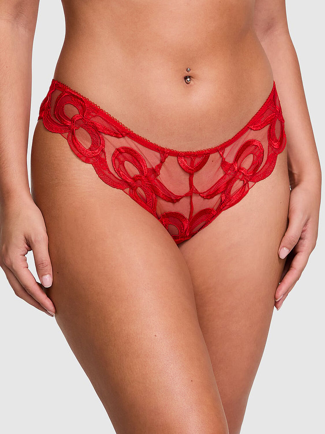 vs Dream Angels Tied-with-a-Bow Embroidery Brazilian Panty Bright Vermillion 1 of 4 