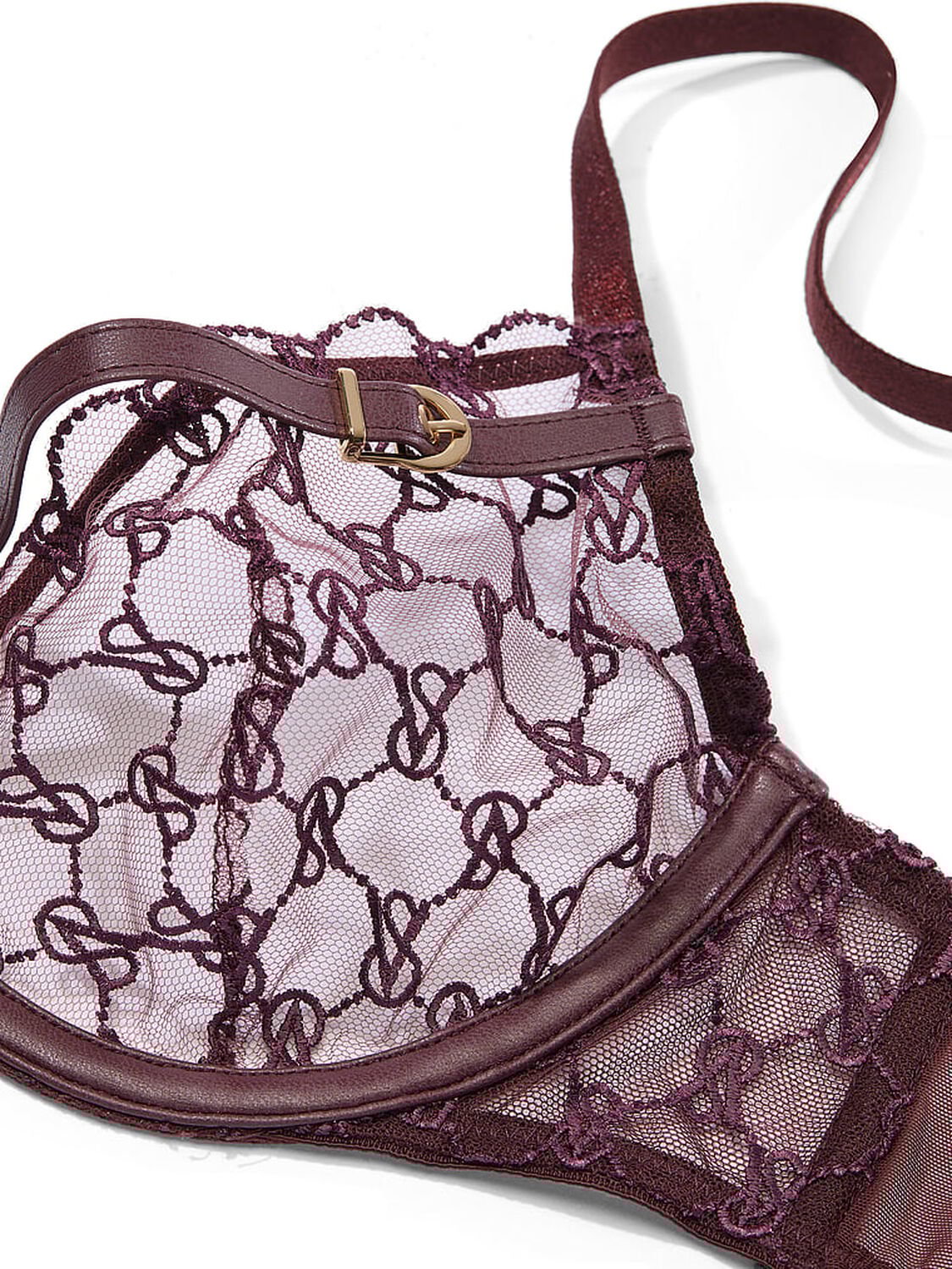 vs Very Sexy VS Logo Embroidery Unlined Low-Cut Demi Bra Burgundy Brown 4 of 4 