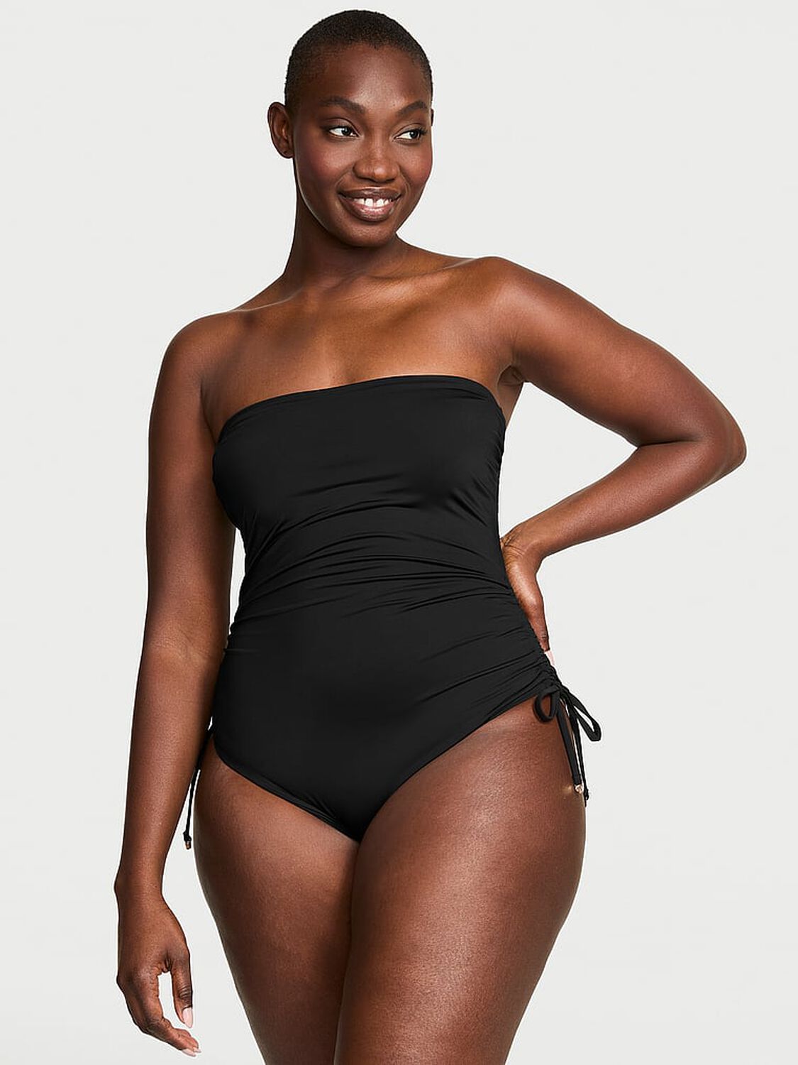vs Victoria's Secret Swim Essential Strapless Ruched One-Piece Swimsuit Pure Black 1 of 3 