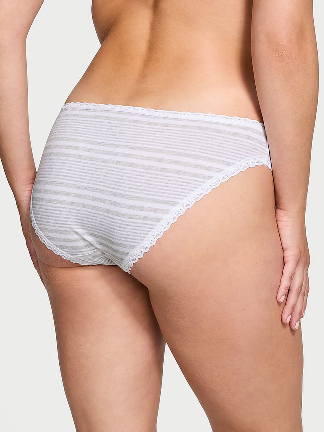 vs The Lacie Lace-Trim Cotton Bikini Panty White & Grey Stripes 2 of 3 