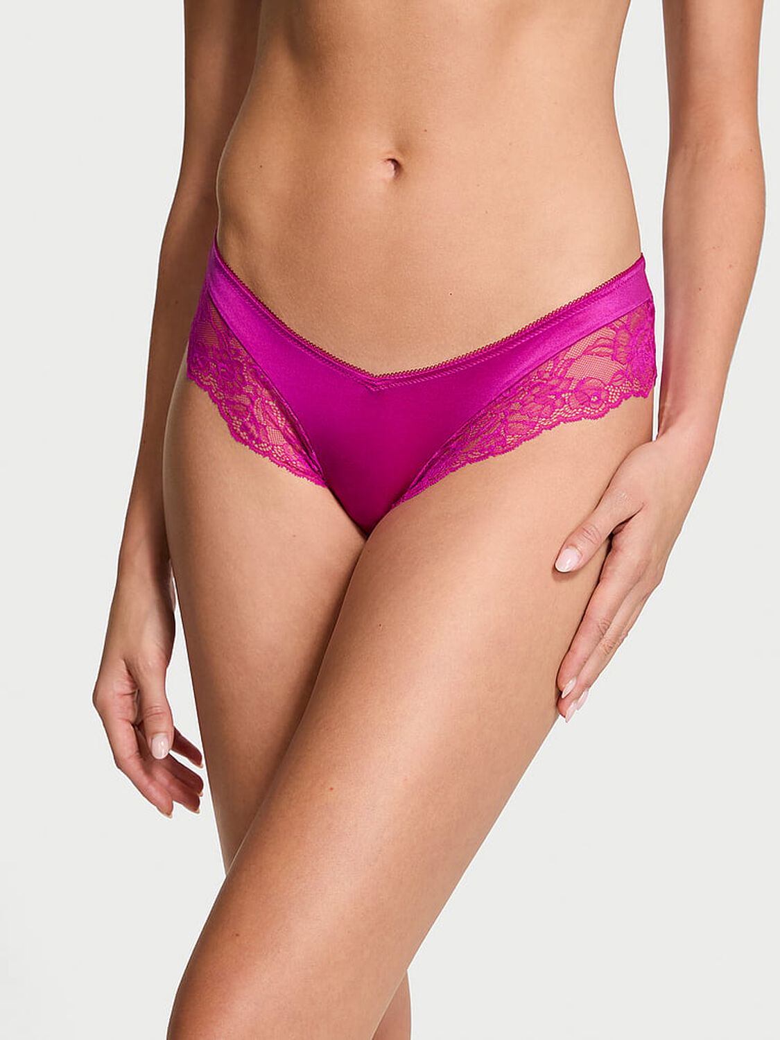 vs Very Sexy Rose Lace-Trim High-Leg Cheeky Panty Outrageous Pink 1 of 3 