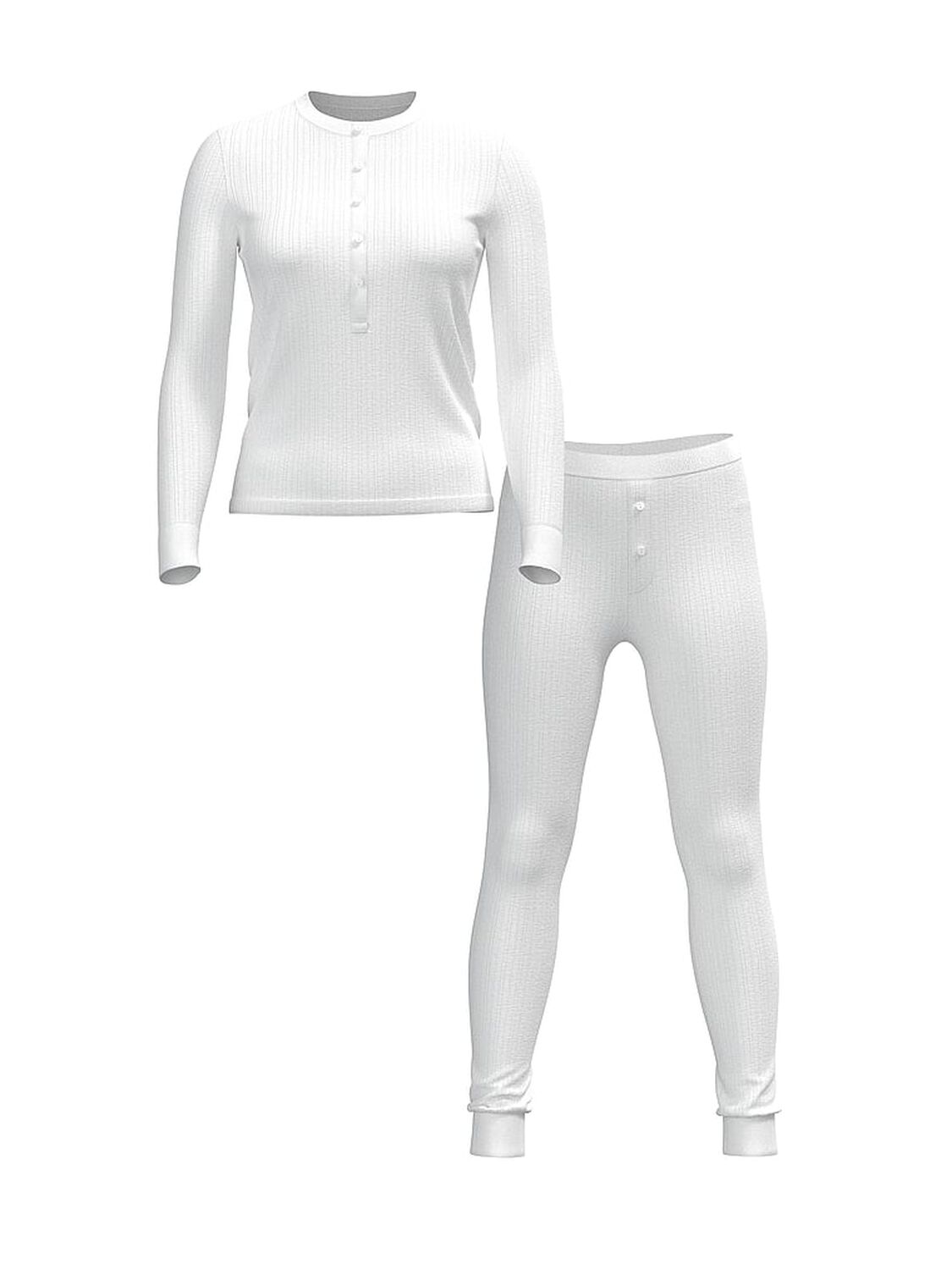 vs Victoria's Secret Cozy Pointelle Henley Long Pajama Set Vs White 3 of 3 