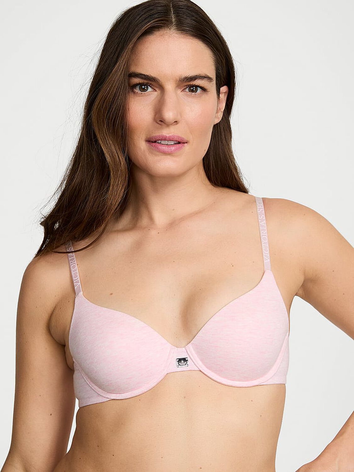 vs The T-Shirt Cotton Logo Hardware Lightly Lined Demi Bra Heather Pink Petal 1 of 3 