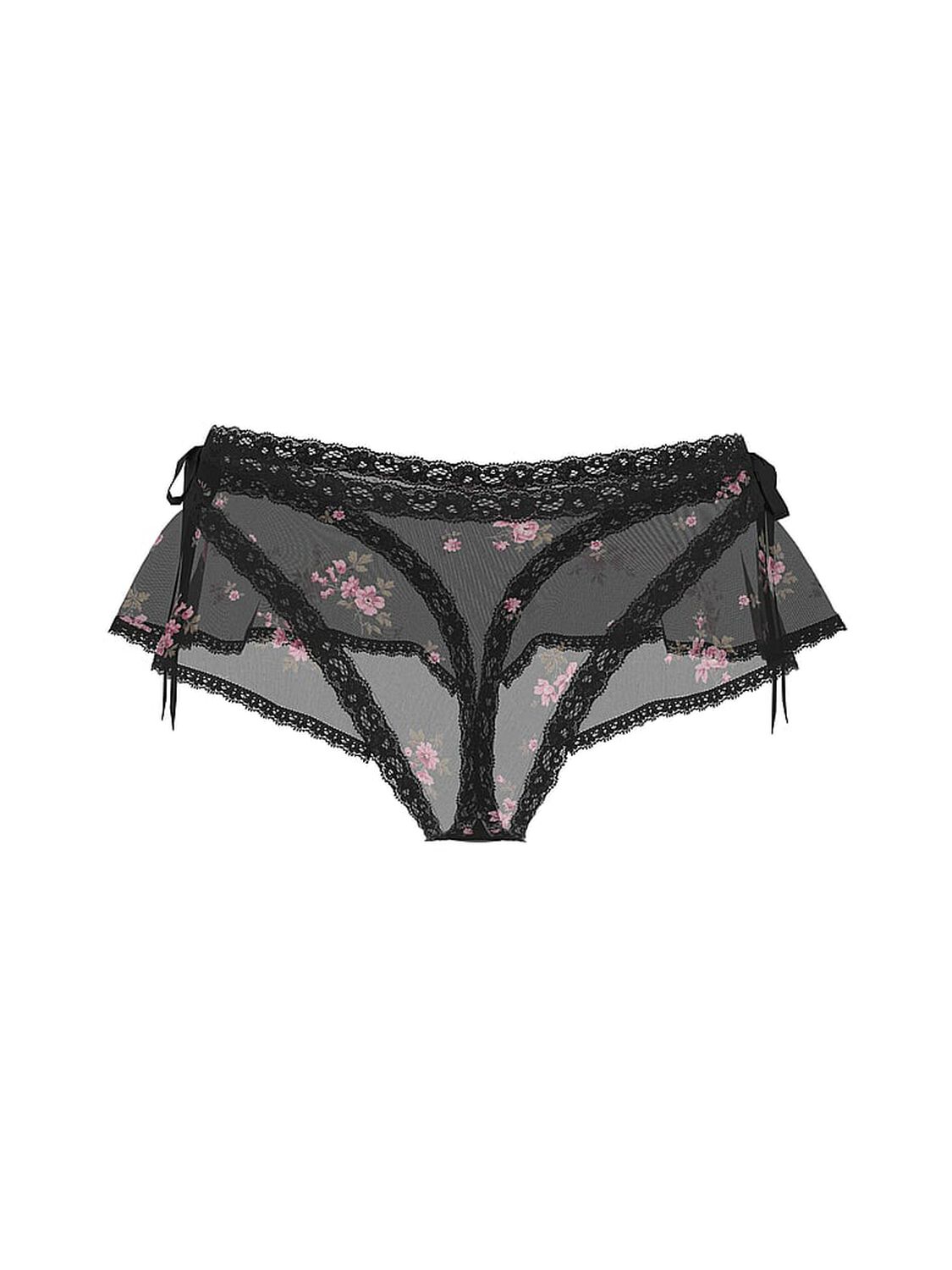 vs Dream Angels Sheer Flutter High-Leg Thong Panty Black Floral 1 of 4 