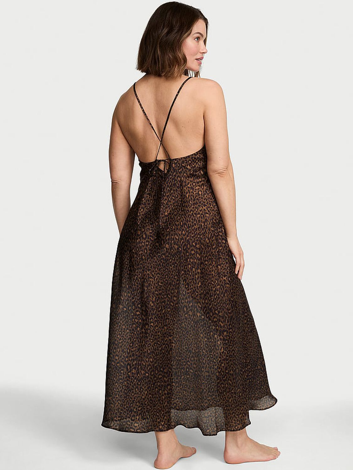 vs Victoria's Secret Luxe Sheer Satin Long Slip Dress Ganache Leopard 2 of 4 