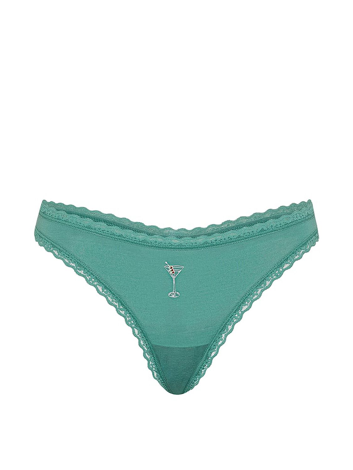 vs Lace Trim Cotton Lace-Waist Thong Gentle Green Martini 3 of 3 