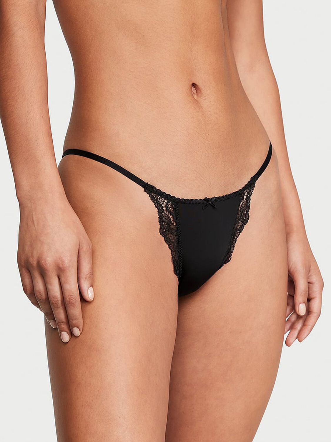 vs Dream Angels Lace-Trim String Bikini Panty Black 1 of 4 