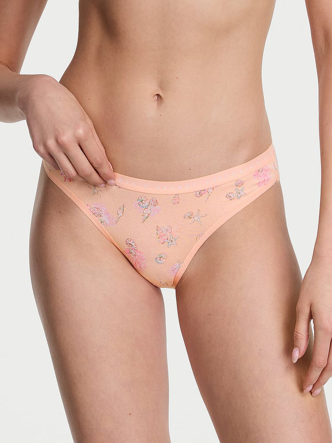 vs Victoria's Secret Body by Victoria Stretch Cotton Bikini Panty Peach Seashells 1 of 3 