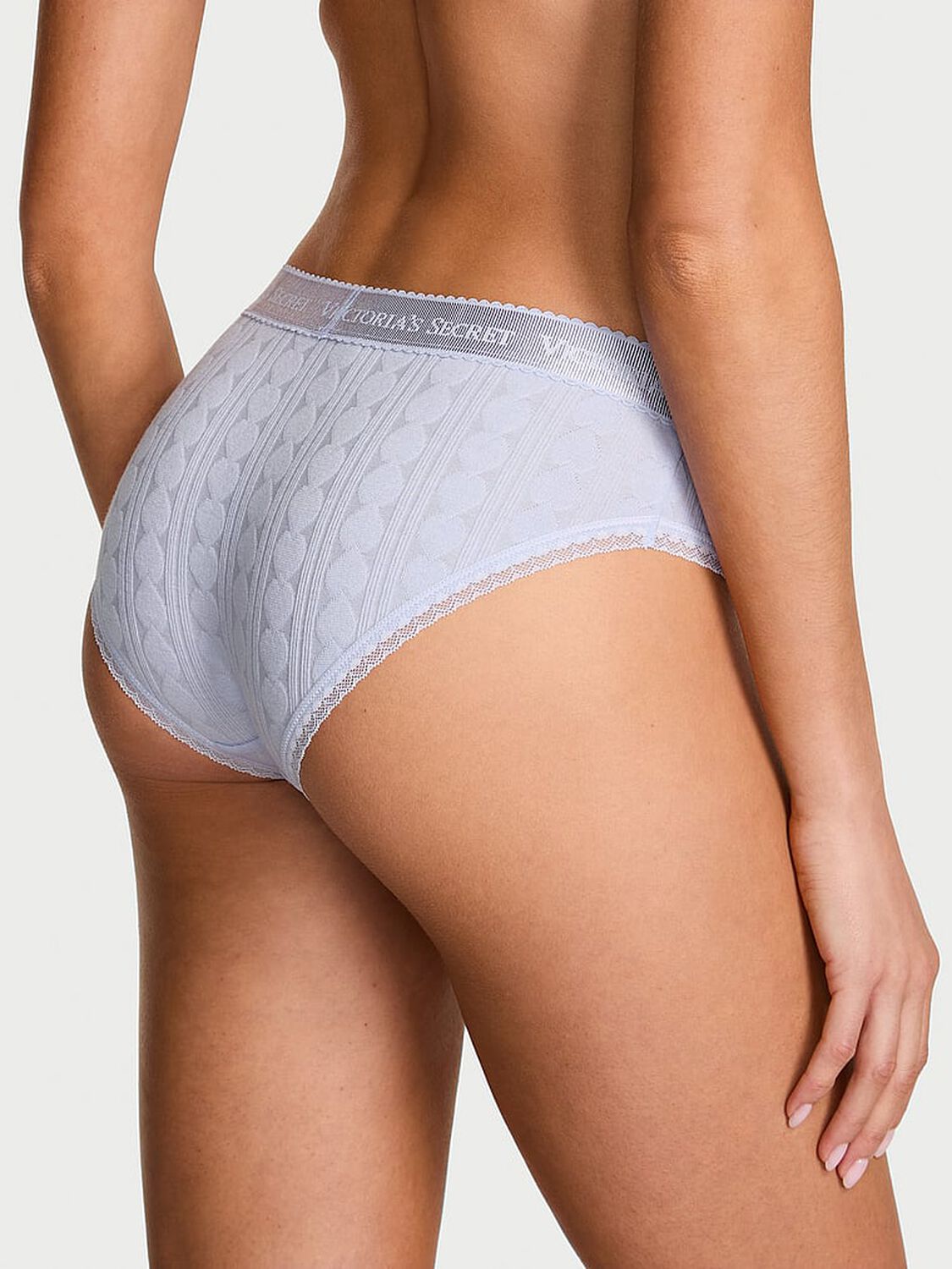 vs Cotton Logo Heart Pointelle Hiphugger Panty Soft Iris 2 of 3 