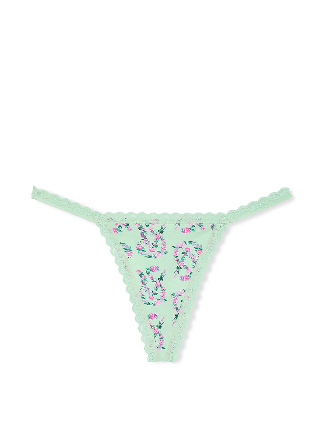 vs The Lacie Lace-Trim Cotton V-String Panty Pretty Mint Floral Logo 3 of 3 
