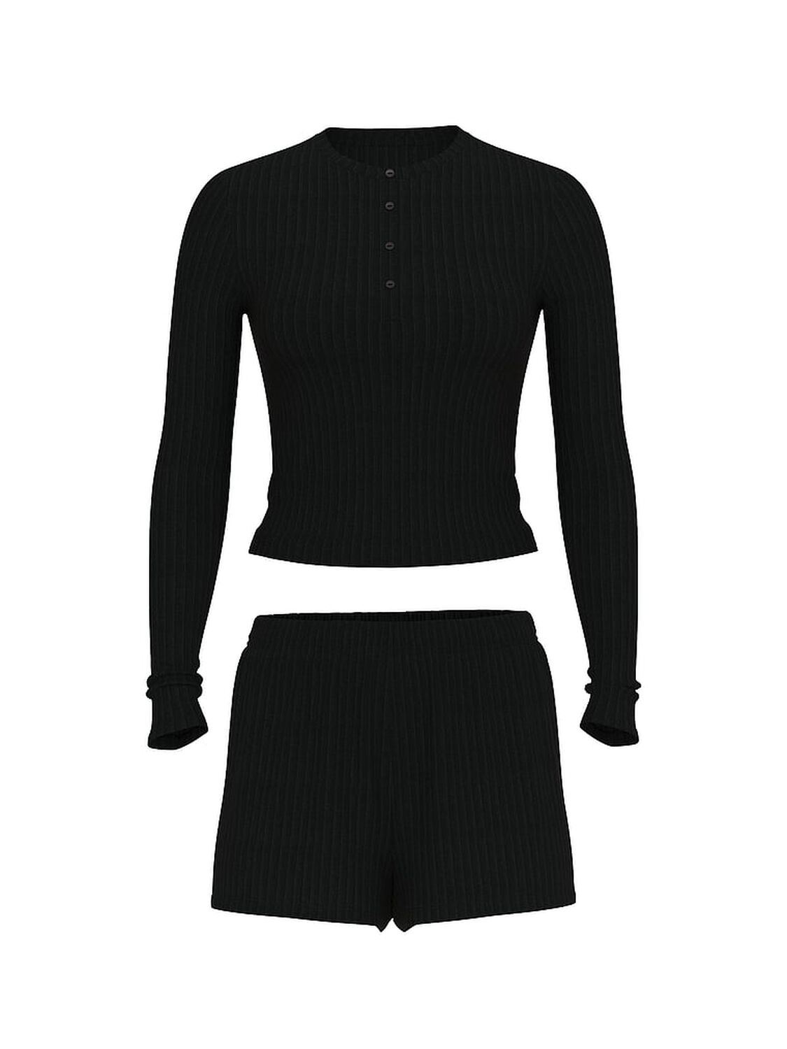 vs Victoria's Secret Modal Wide-Rib Long-Sleeve Short Lounge Set Black 3 of 3 