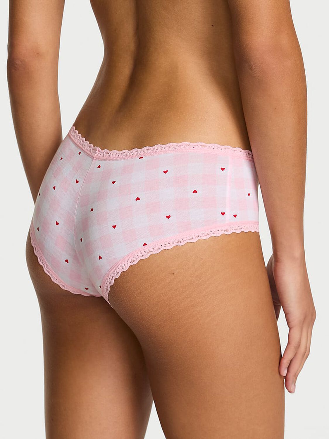 vs Lace Trim Cotton Lace-Waist Cheeky Panty Pretty Blossom Gingham Hearts 2 of 3 