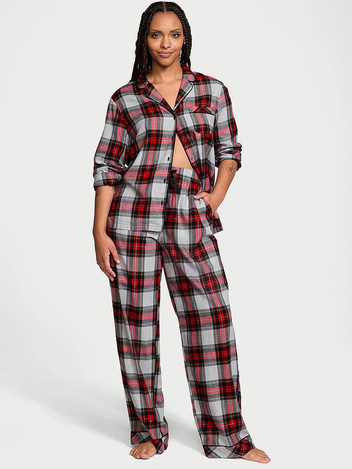 vs Victoria's Secret Flannel Long Pajama Set Pretty Tartan Plaid 1 of 4 
