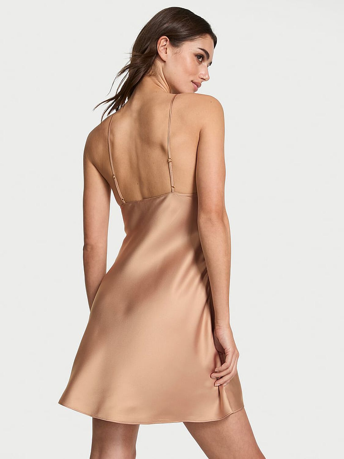 vs Victoria's Secret Sheer Rose Satin Draped Mini Slip Praline 2 of 3 