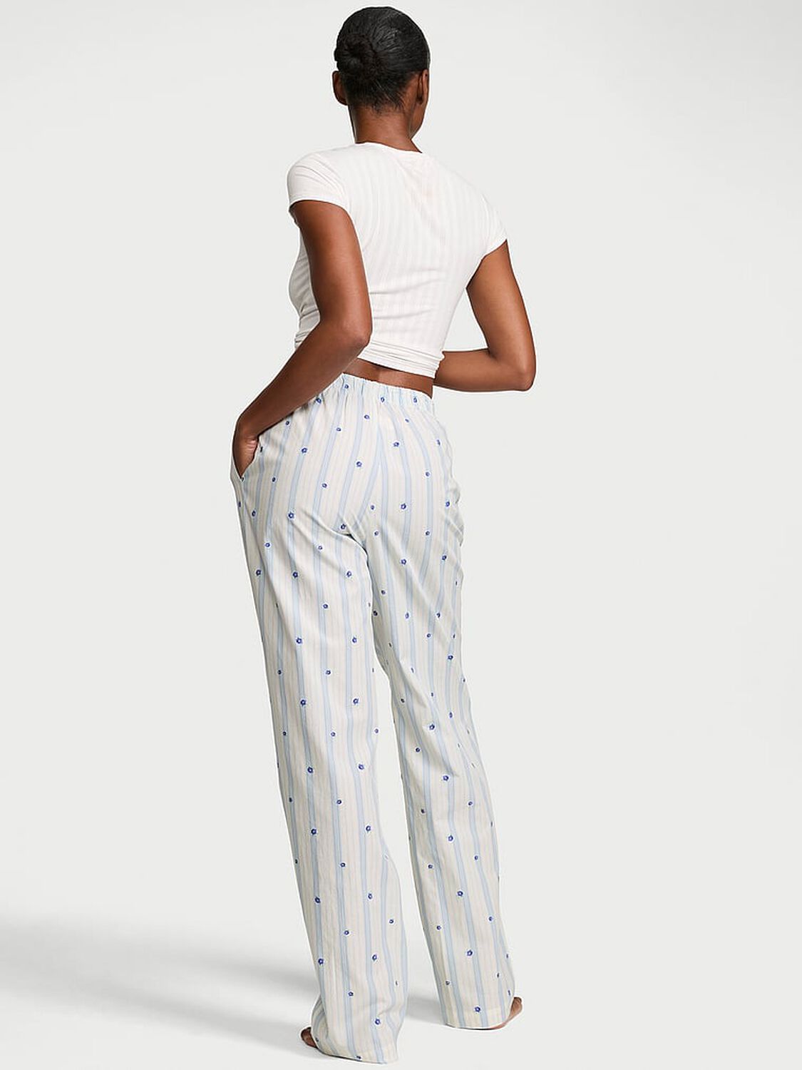 vs Victoria's Secret Mix & Match Sleep Heritage Cotton Pajama Pant Linen Blue Floral Stripes 2 of 3 