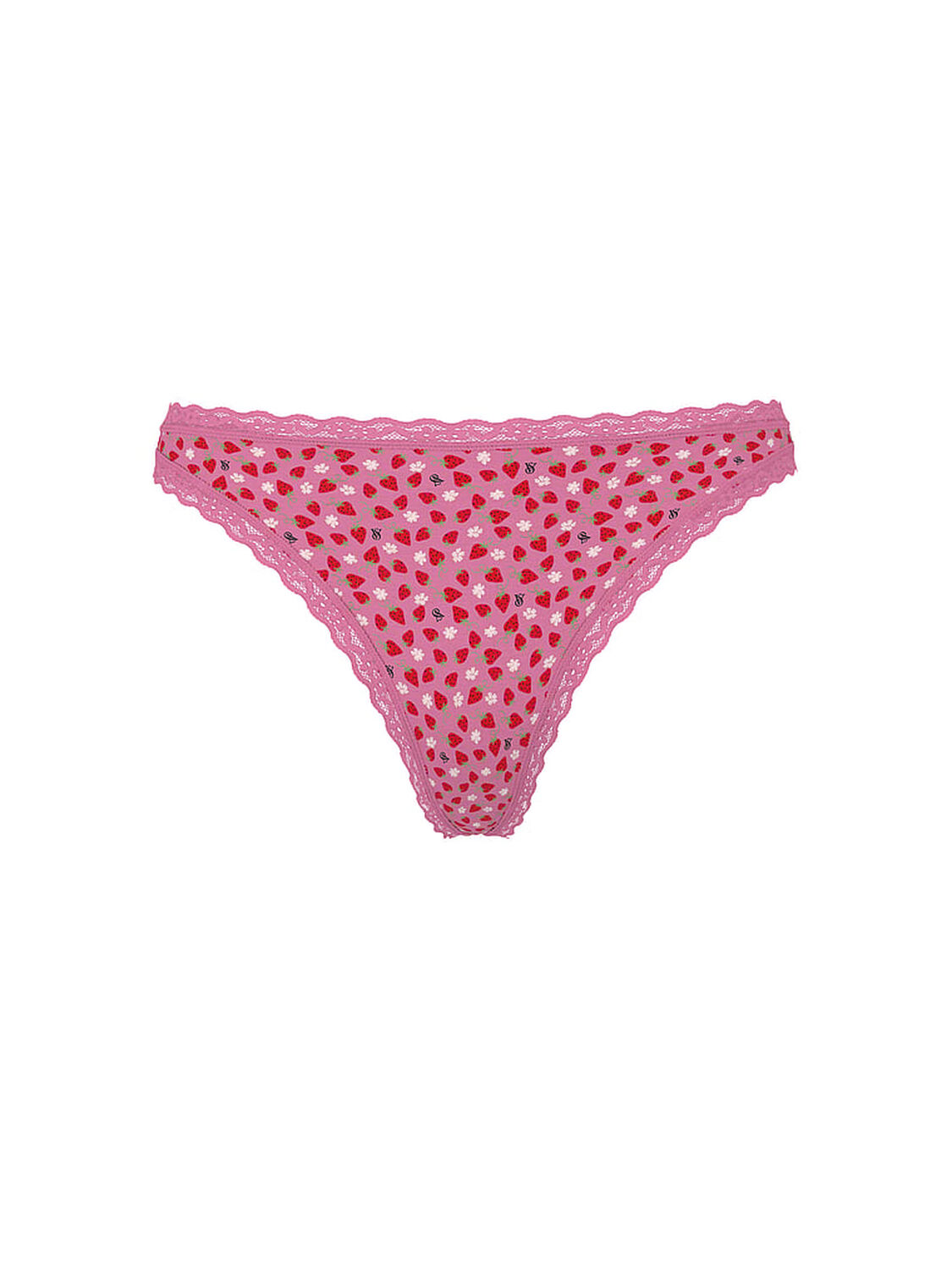 vs Lace Trim Cotton Lace-Waist Thong Pink Sugar Ditsy Strawberry 3 of 3 