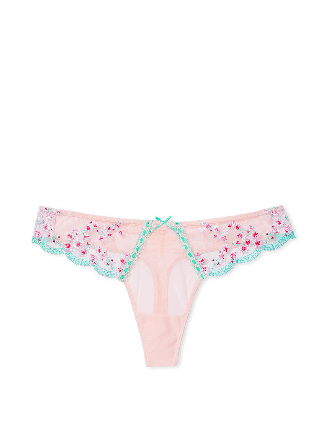 vs Dream Angels Cherry Blossom Embroidery Thong Panty Ballet Pink 3 of 4 