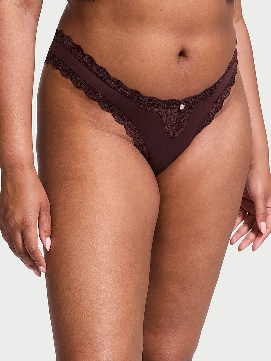 vs Dream Angels Lace-Trim Brazilian Panty Burgundy Brown 1 of 4 