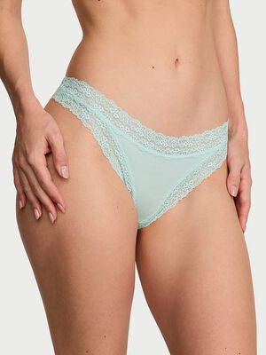 Cotton Lace-Trim Thong Panty