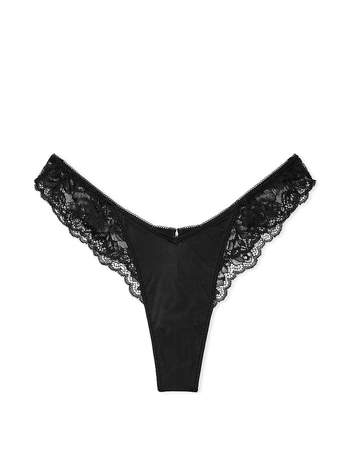 vs Very Sexy Rose Lace-Trim High-Leg Thong Panty Black 3 of 3 