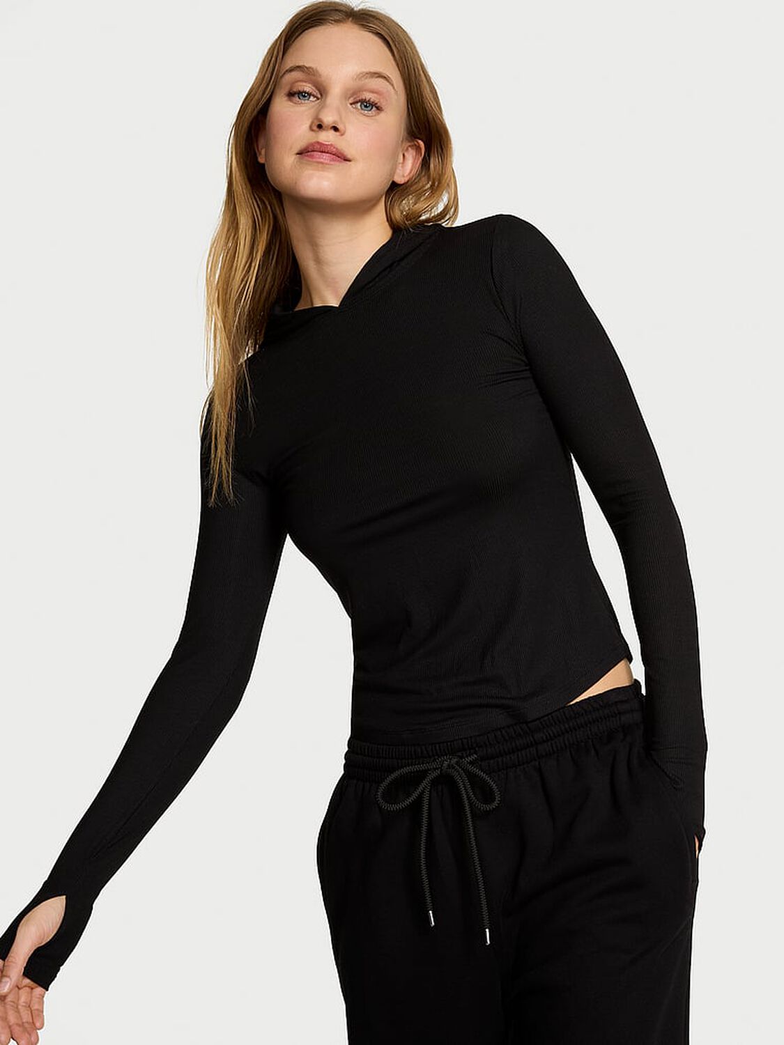 vs Angel Essentials VS Iconic Rib Pullover Hoodie Pure Black 1 of 3 
