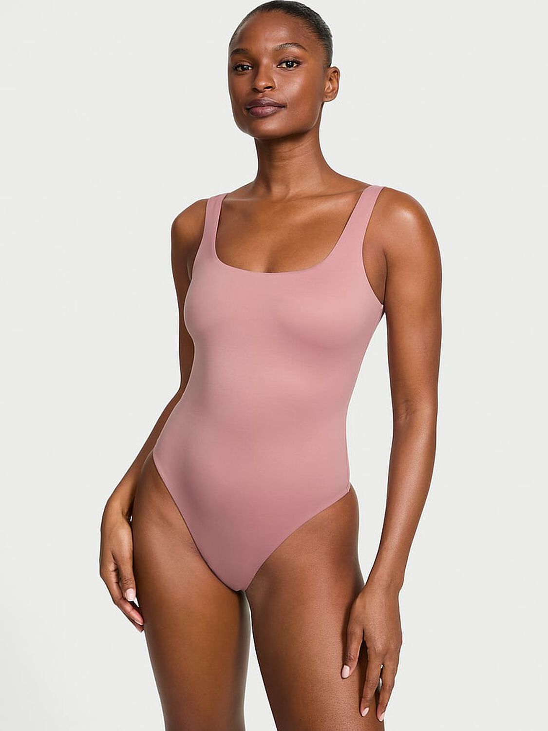 vs Victoria's Secret Bodywear by Victoria's Secret with FeatherSoft� Innovation Square-Neck Tank Bodysuit Nostalgia Rose 1 of 3 