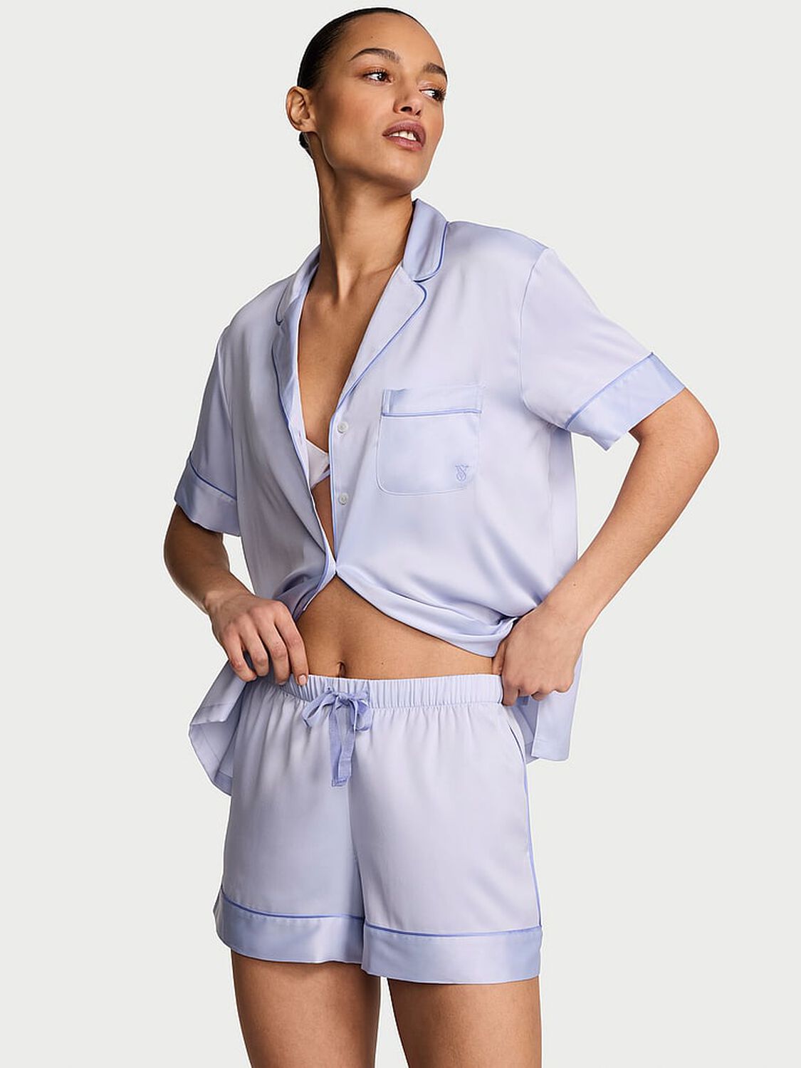 vs Victoria's Secret Signature Satin Short Pajama Set Icy Lavender 1 of 3 