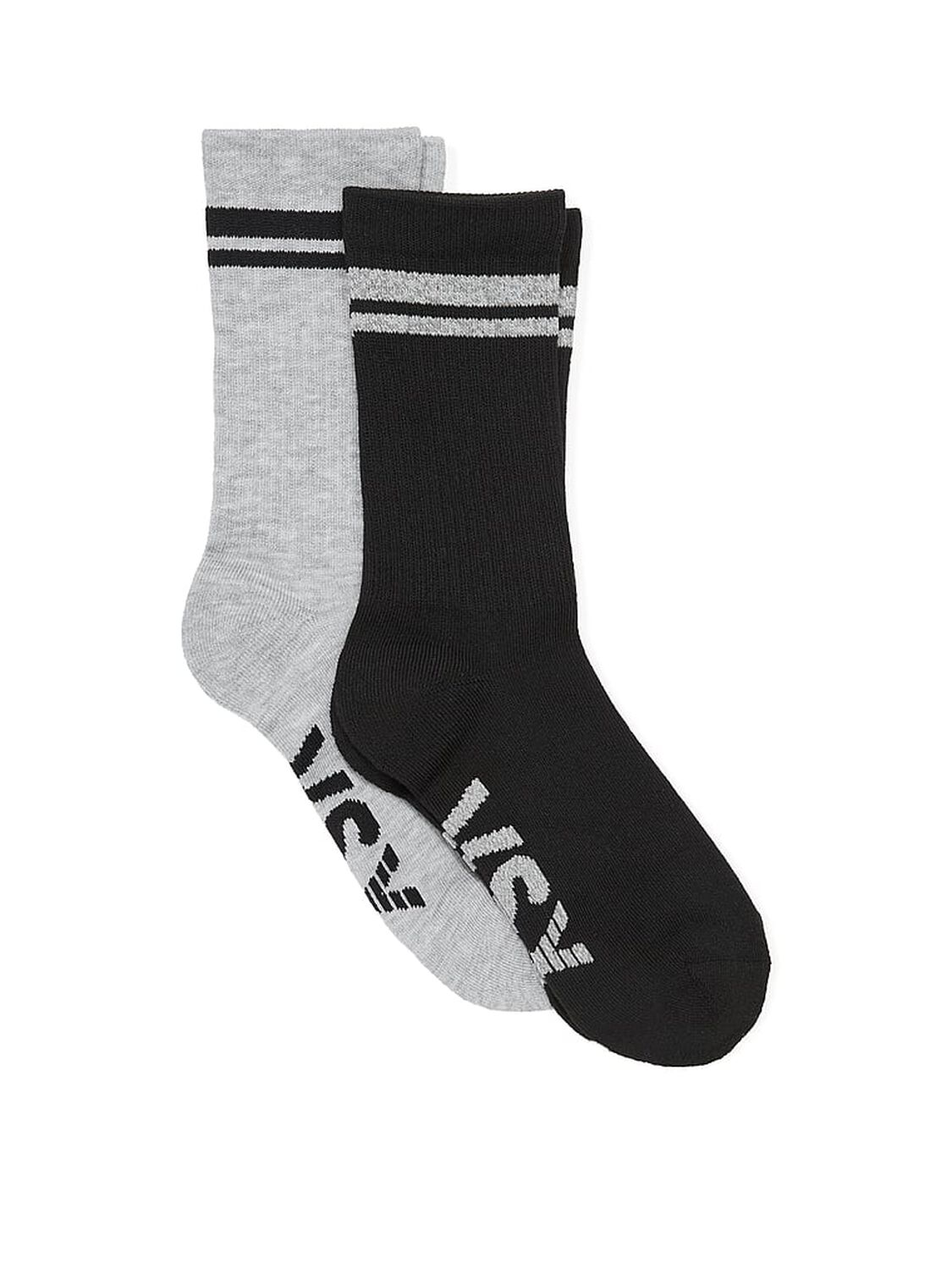 vs Victoria's Secret VSX 2-Pack Crew Socks Heather Grey And Black 1 of 2 