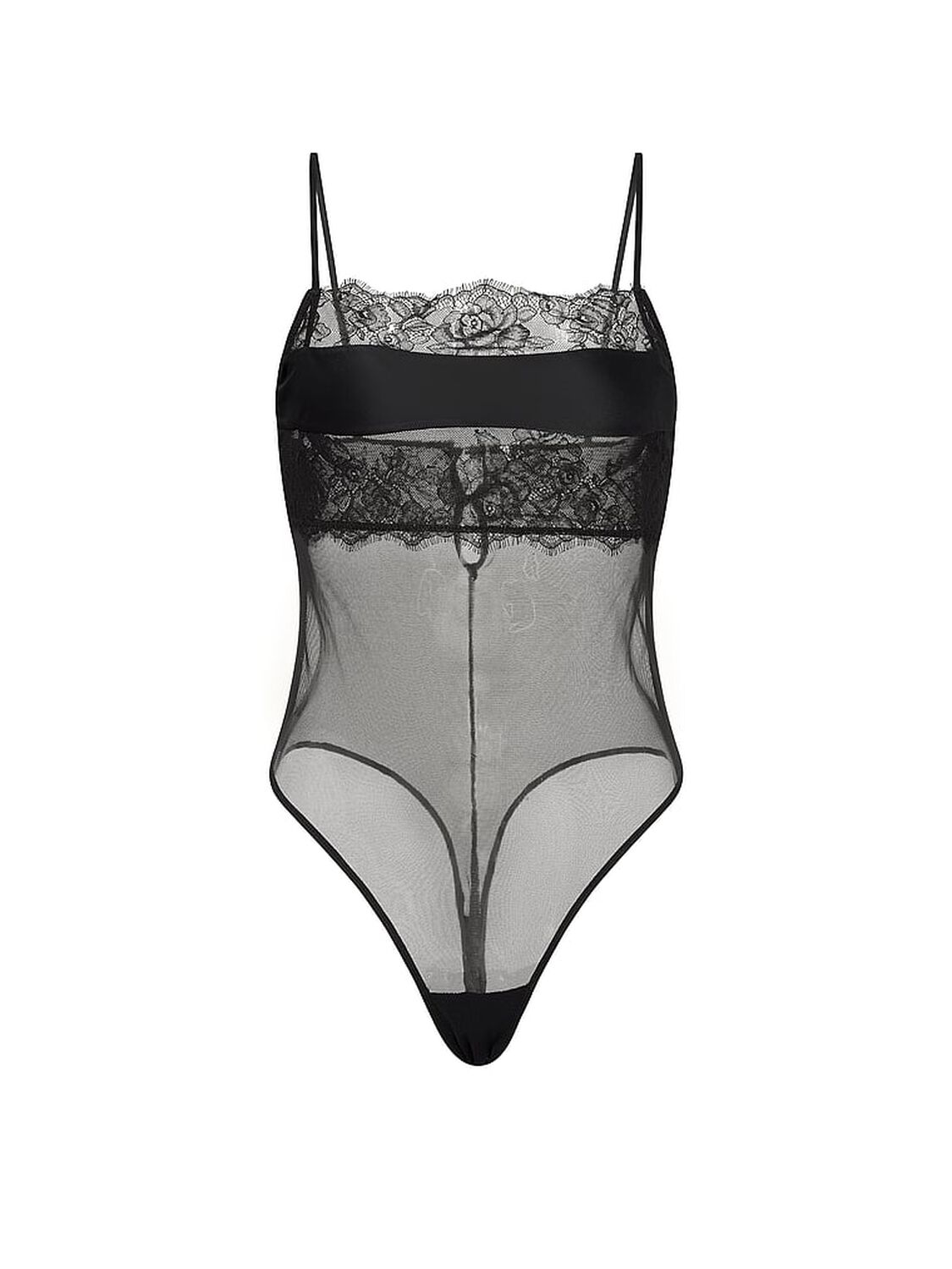 vs Very Sexy Rose Lace & Mesh Straight-Neck Bodysuit Black 3 of 3 