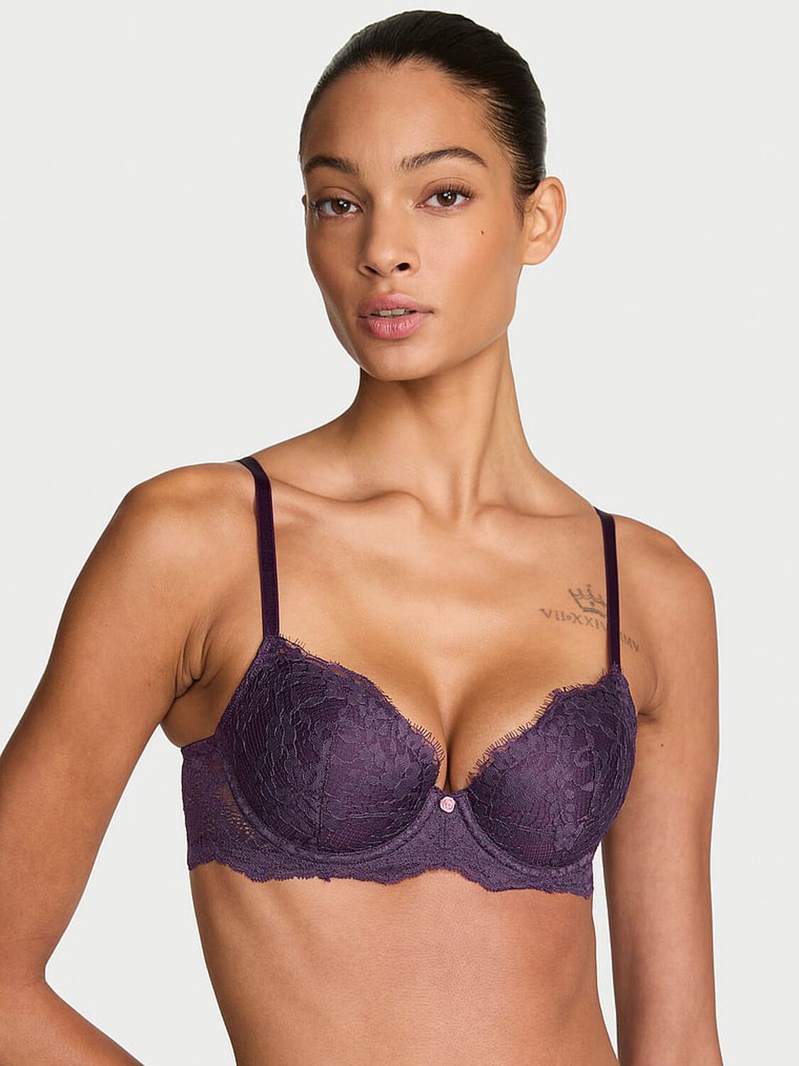vs Dream Angels Lace Lightly Lined Classic Coverage Demi Bra Shadow Purple 1 of 3 