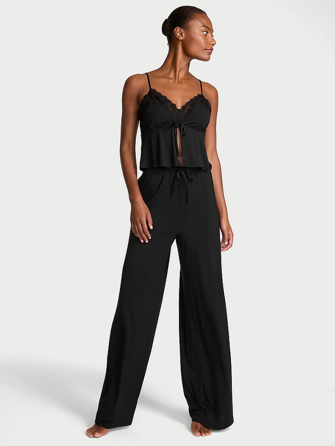 vs Victoria's Secret Modal Soft Lace-Trim Cami & Wide-Leg Pant Set Black 1 of 4 